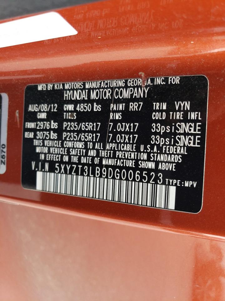 2013 Hyundai Santa Fe Orange vin: 5XYZT3LB9DG006523