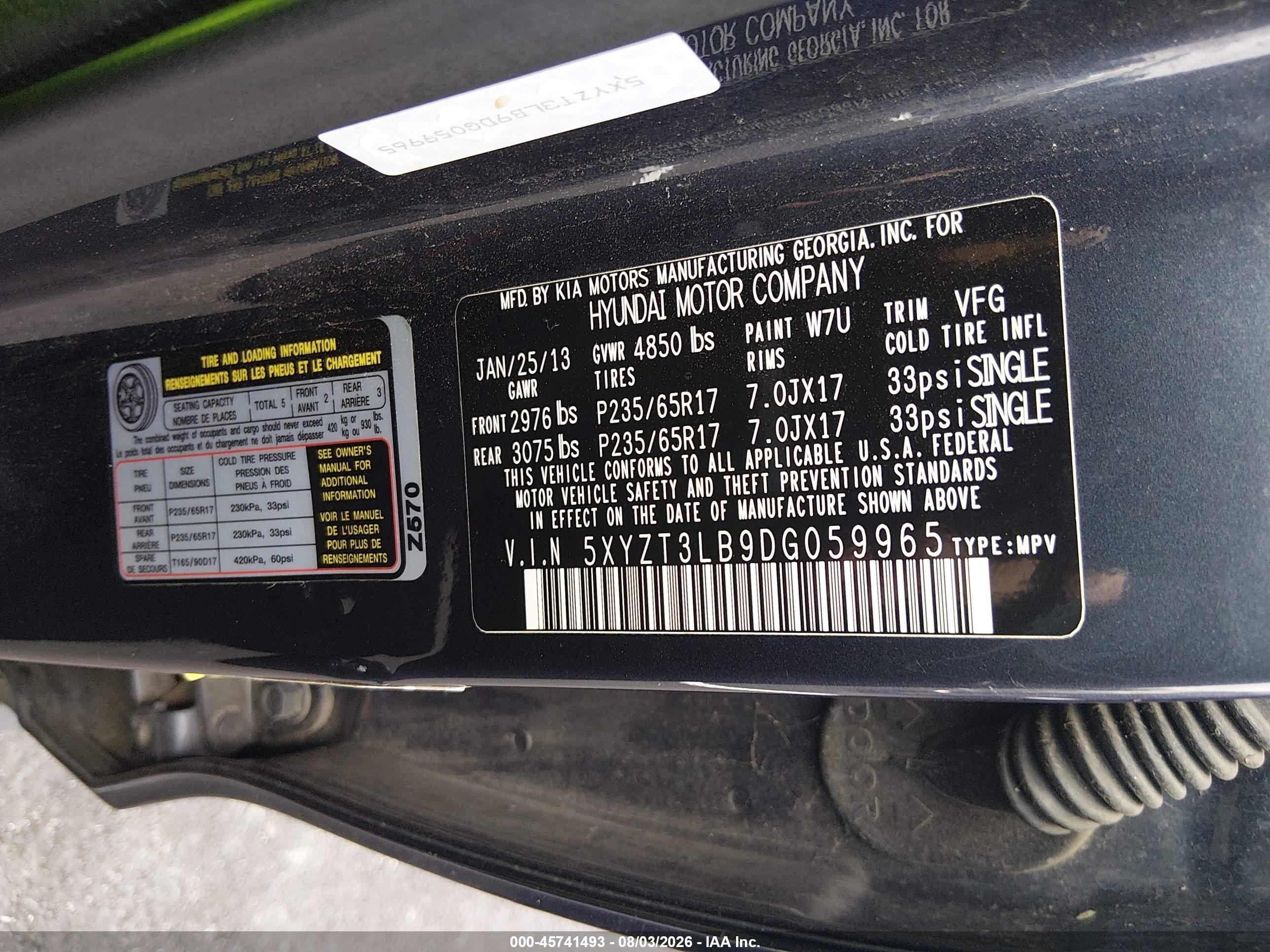 2013 Hyundai Santa Fe Sport Black vin: 5XYZT3LB9DG059965