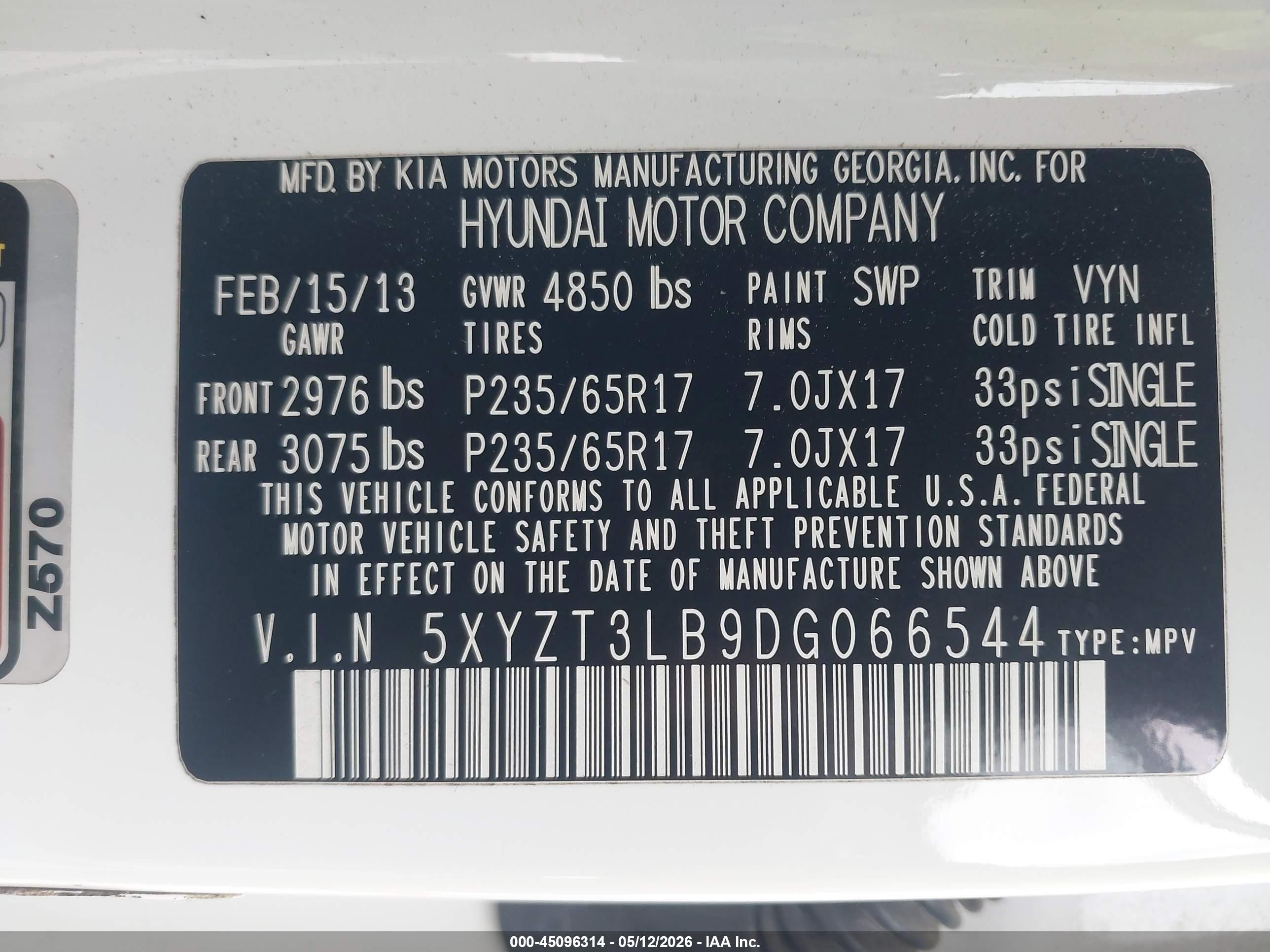 2013 Hyundai Santa Fe Sport Белый vin: 5XYZT3LB9DG066544