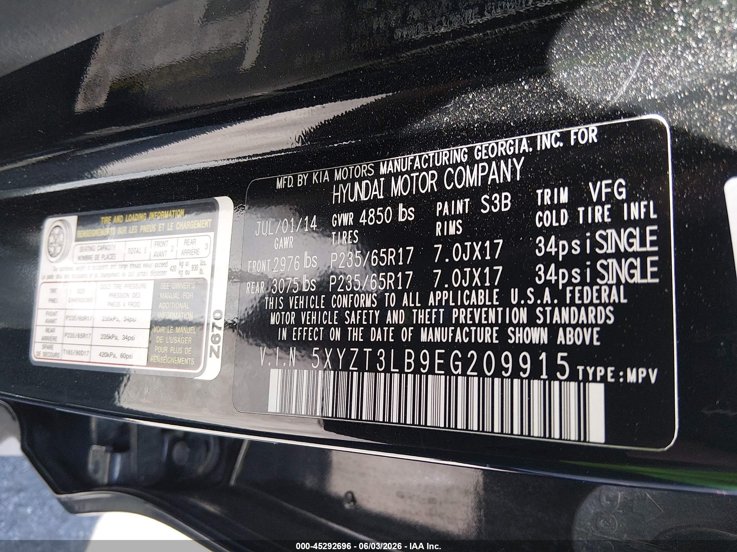 2014 Hyundai Santa Fe Sport 2.4l Black vin: 5XYZT3LB9EG209915