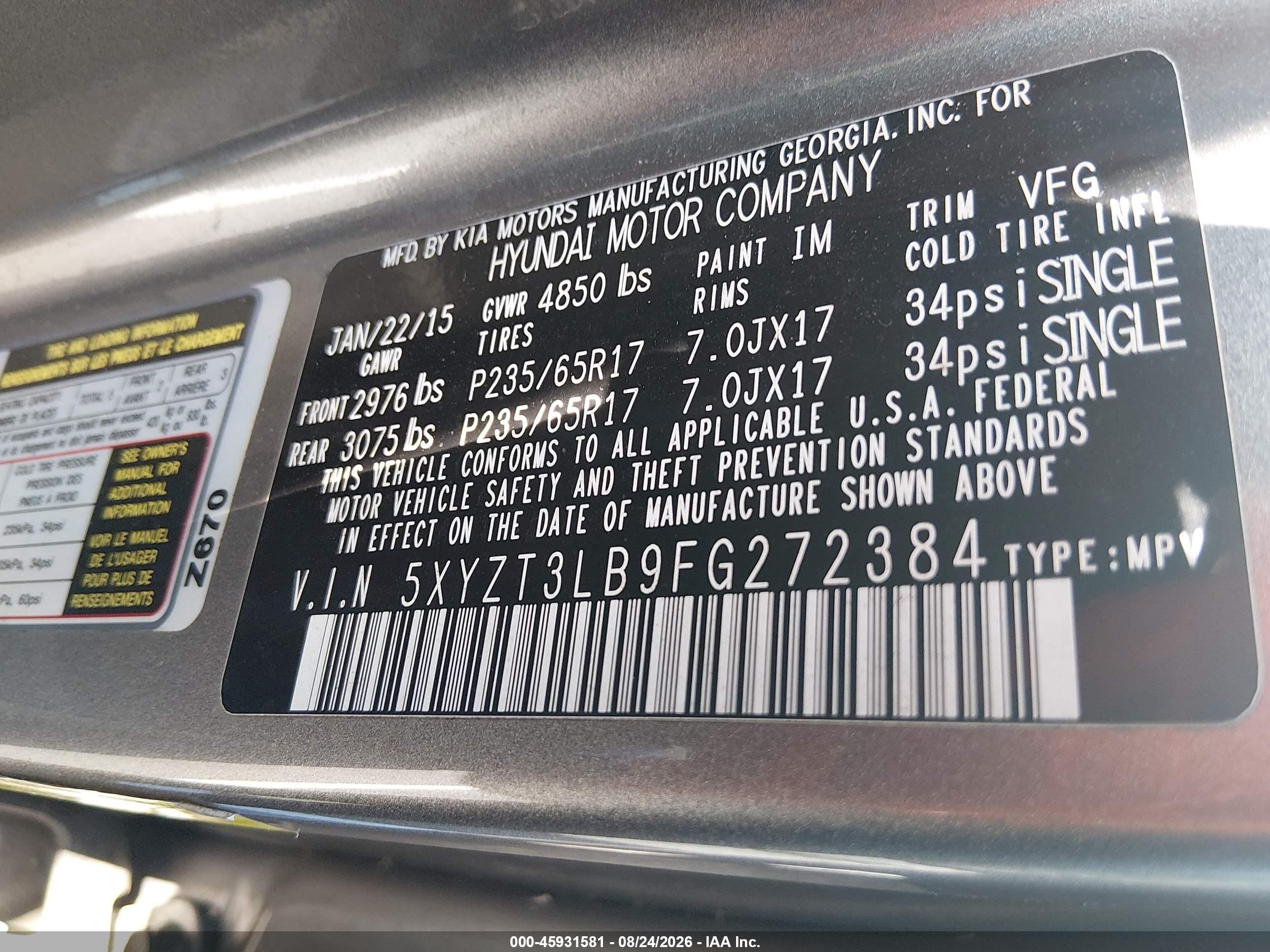 2015 Hyundai Santa Fe Sport 2.4l Silver vin: 5XYZT3LB9FG272384