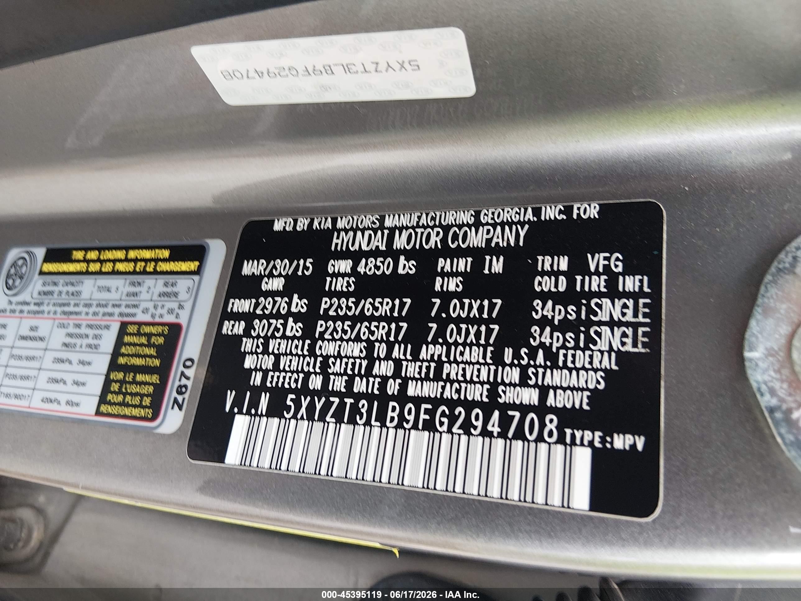 2015 Hyundai Santa Fe Sport 2.4l Gray vin: 5XYZT3LB9FG294708