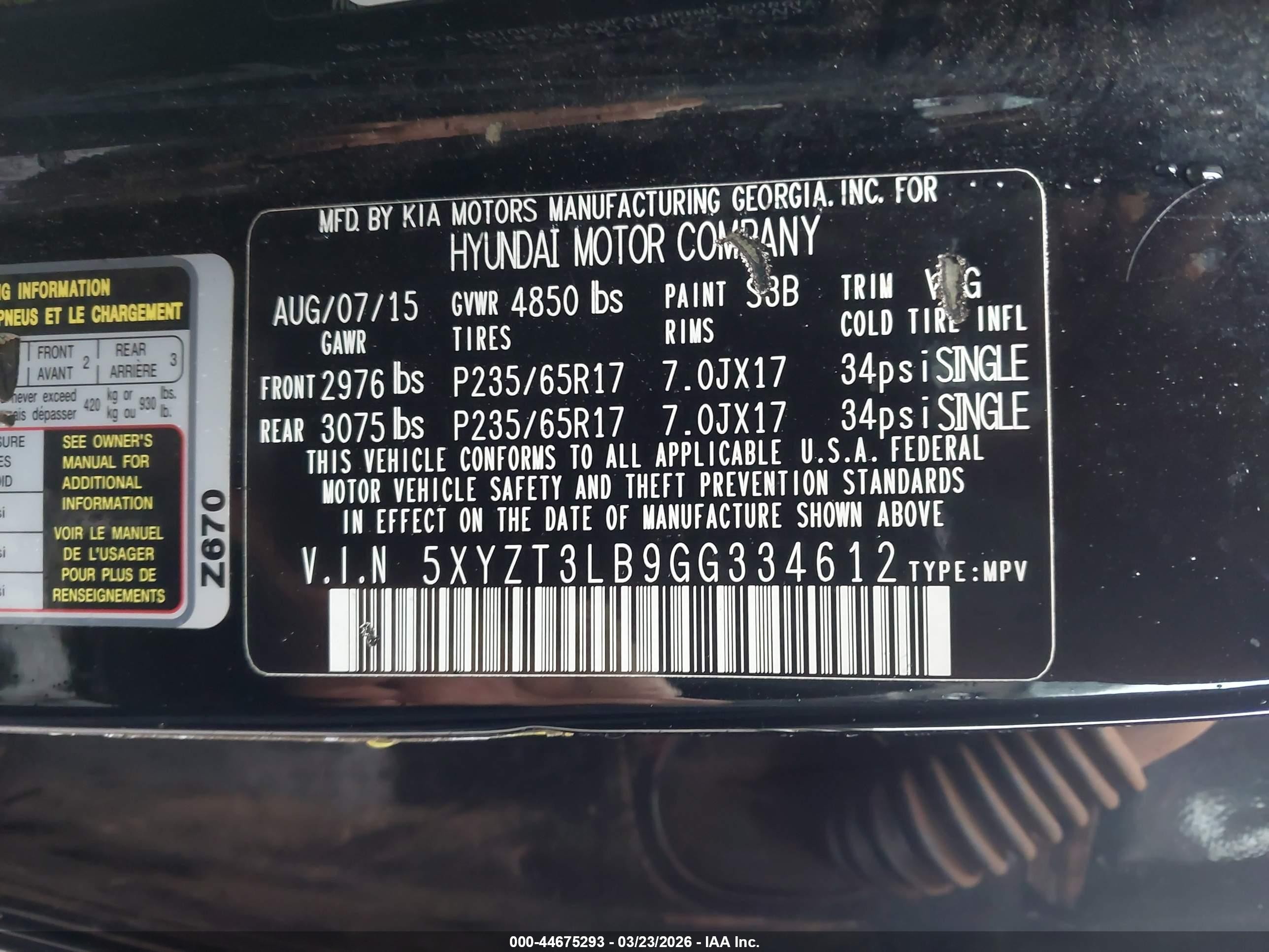 2016 Hyundai Santa Fe Sport 2.4l Black vin: 5XYZT3LB9GG334612