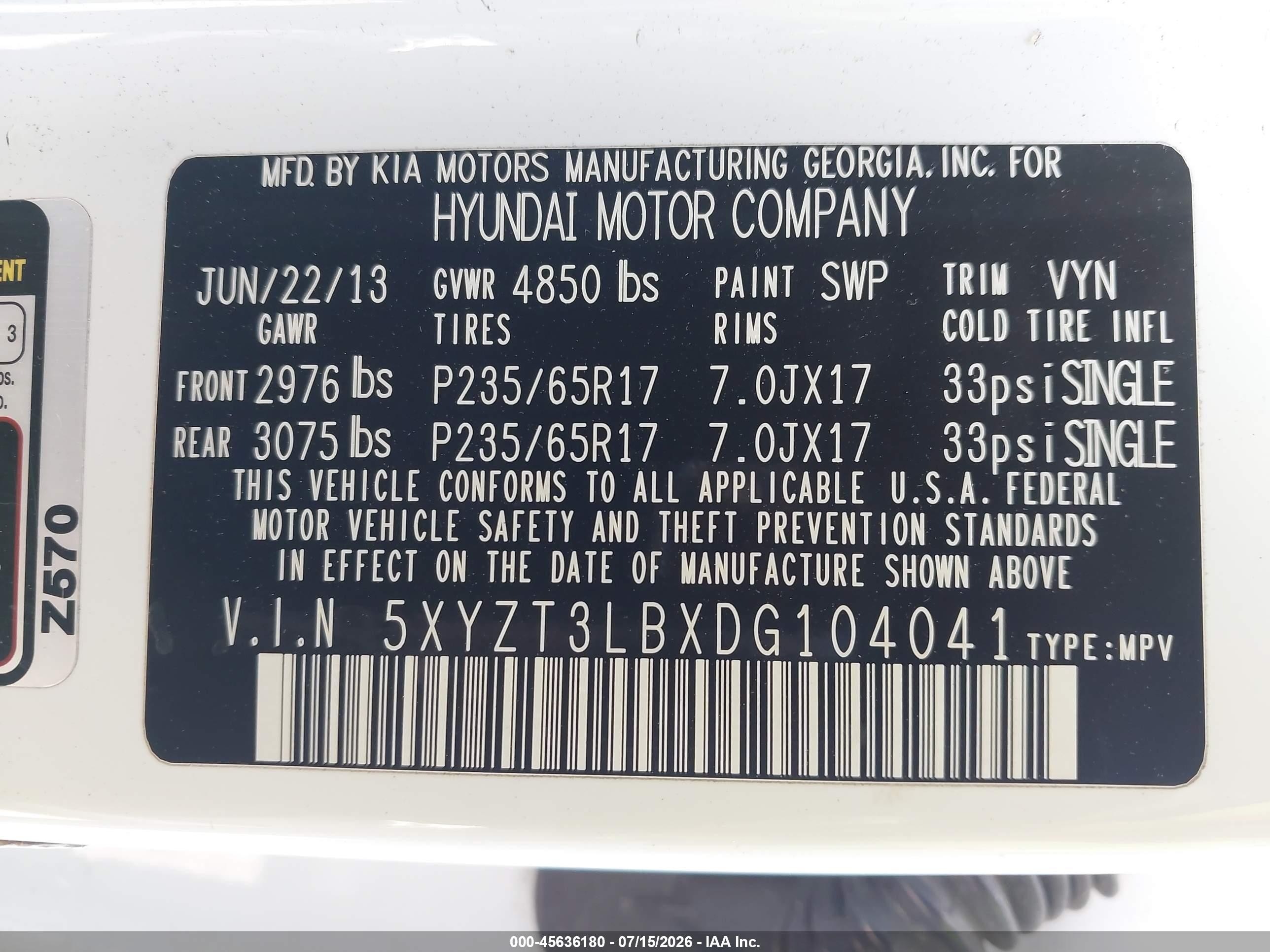 2013 Hyundai Santa Fe Sport White vin: 5XYZT3LBXDG104041