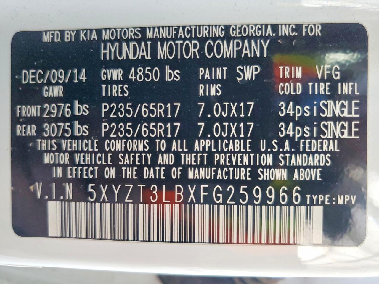 2015 Hyundai Santa Fe Sport 2.4l White vin: 5XYZT3LBXFG259966