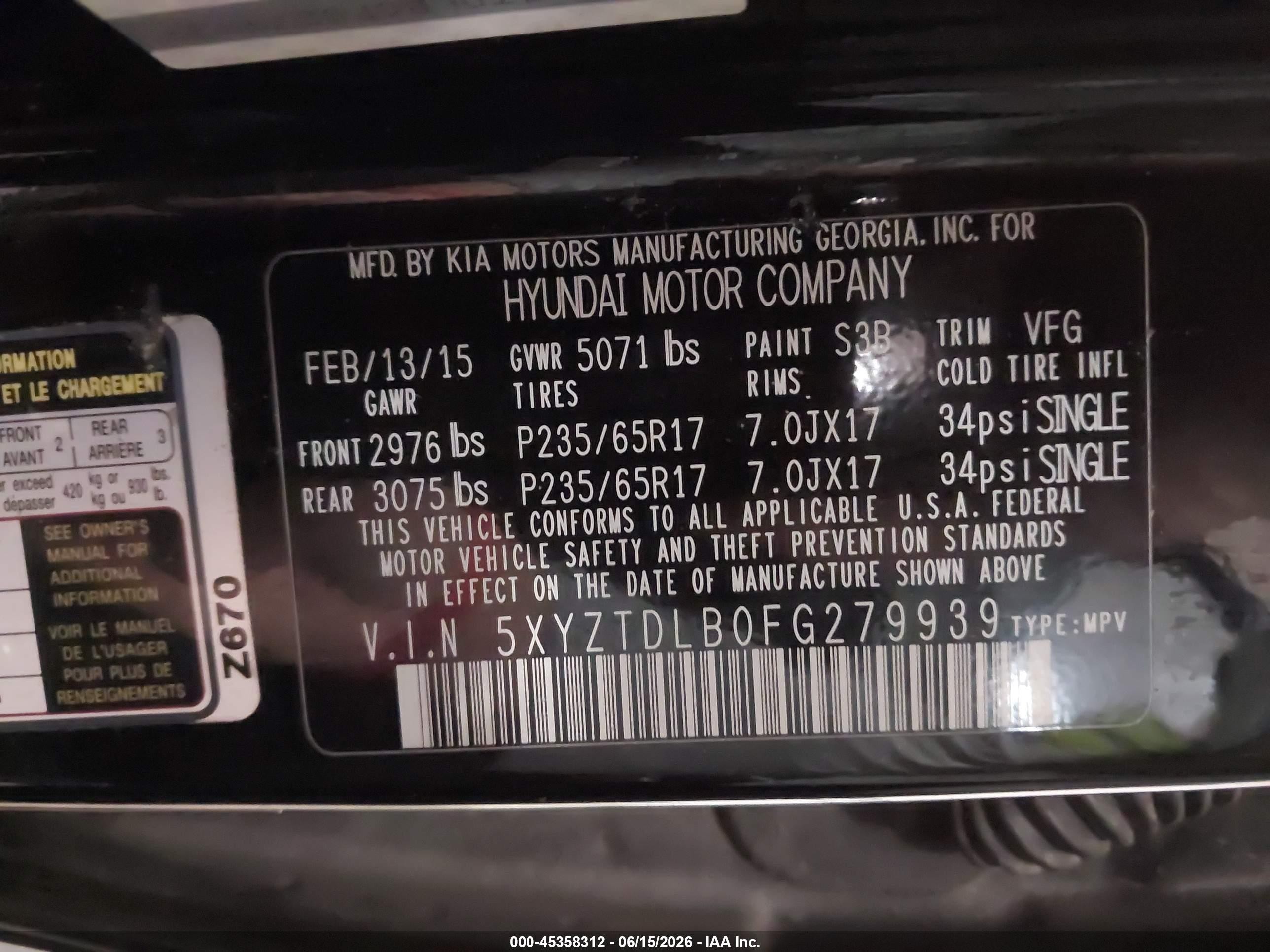 2015 Hyundai Santa Fe Sport 2.4l Черный vin: 5XYZTDLB0FG279939