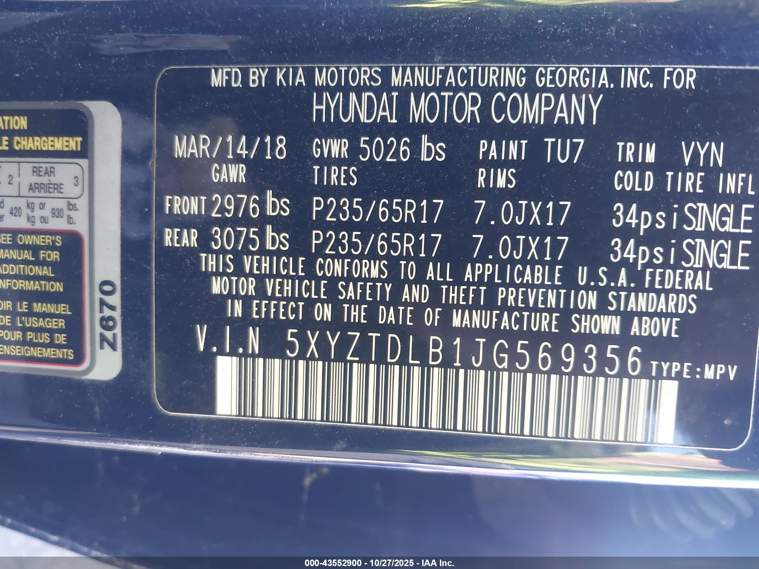 2018 Hyundai Santa Fe Sport 2.4l Синий vin: 5XYZTDLB1JG569356