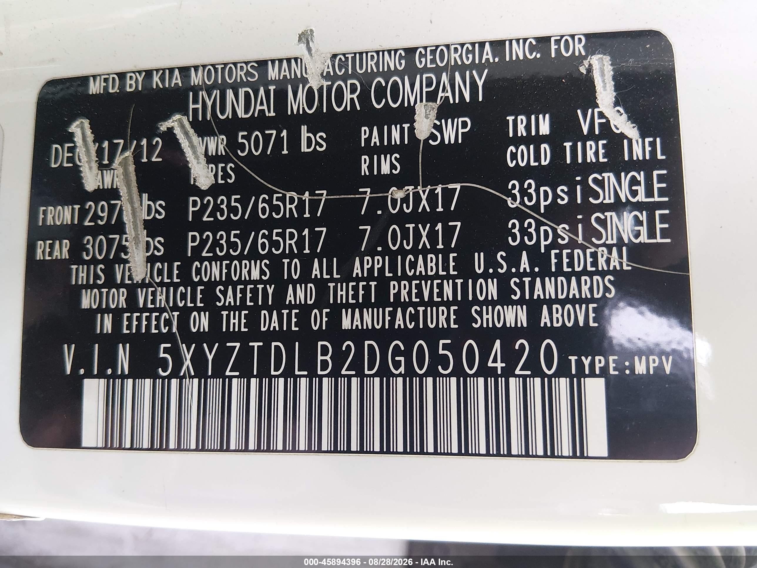 2013 Hyundai Santa Fe Sport White vin: 5XYZTDLB2DG050420