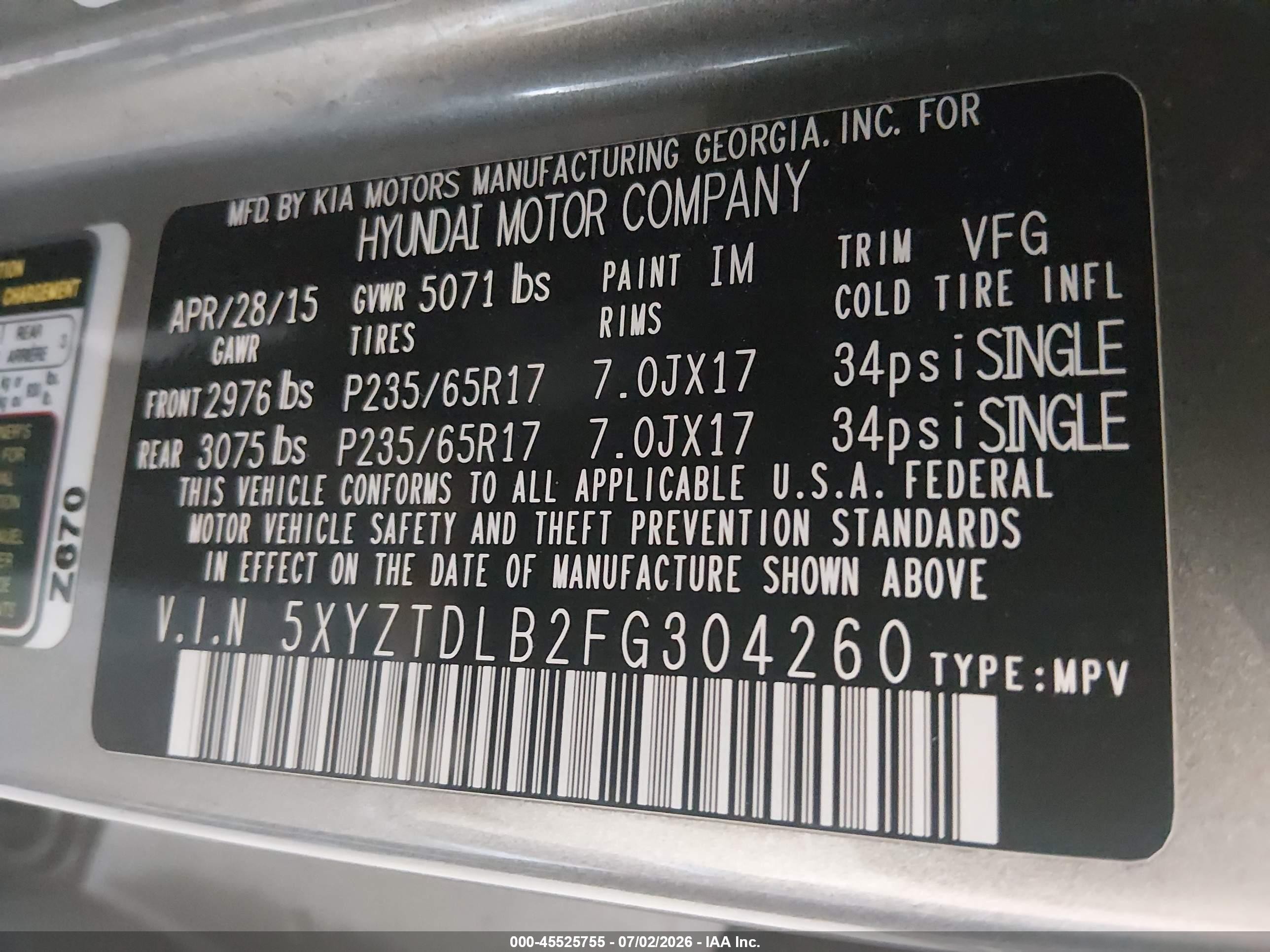 2015 Hyundai Santa Fe Sport 2.4l Gray vin: 5XYZTDLB2FG304260
