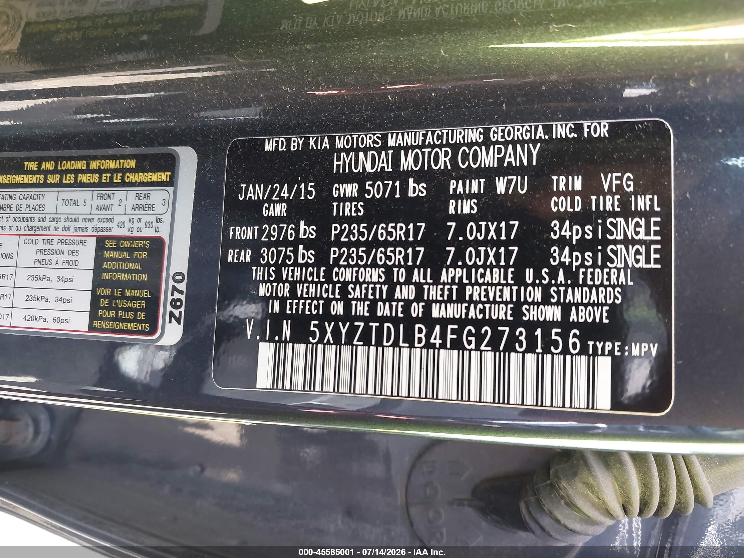 2015 Hyundai Santa Fe Sport 2.4l Blue vin: 5XYZTDLB4FG273156