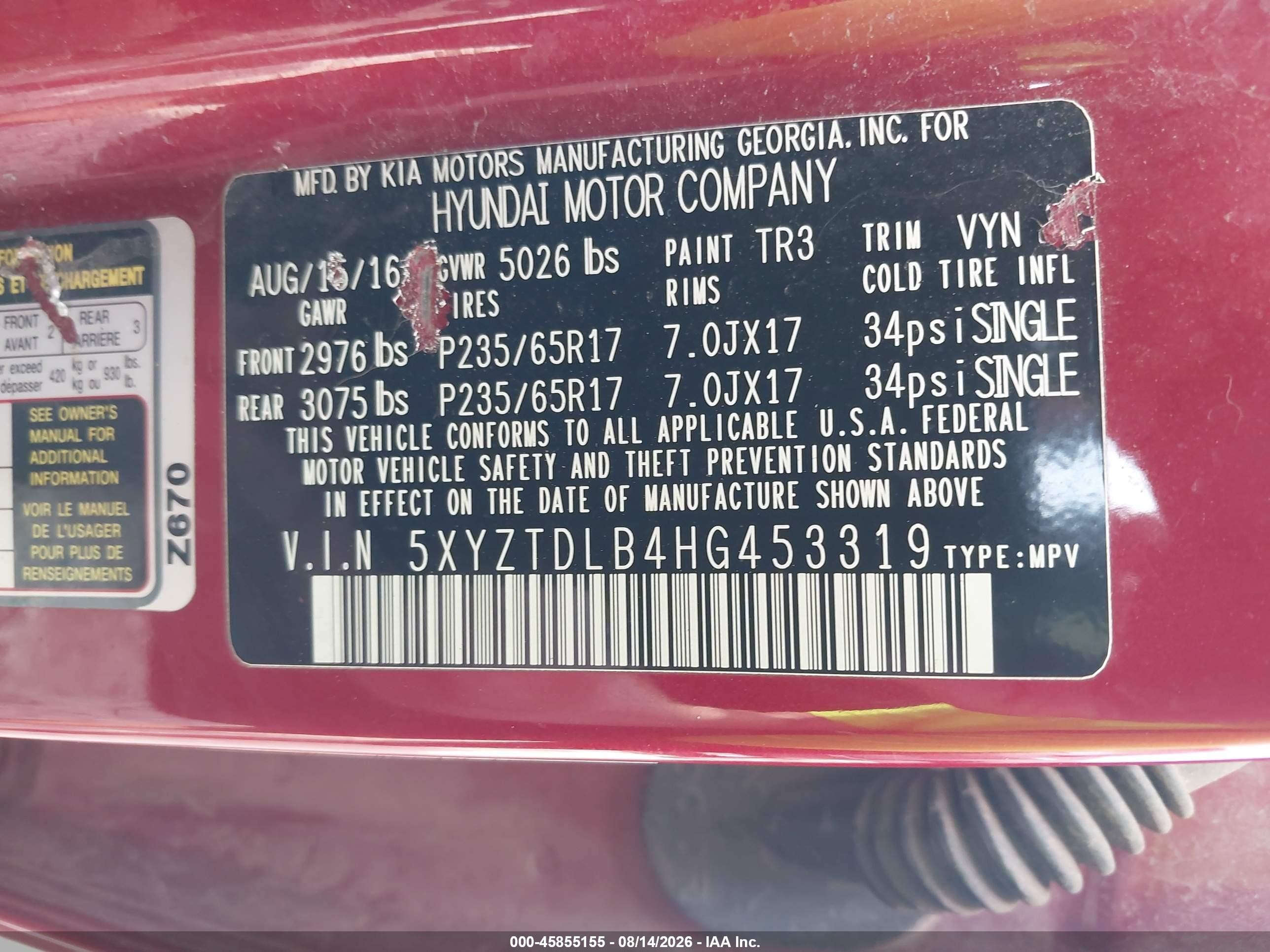 2017 Hyundai Santa Fe Sport 2.4l Red vin: 5XYZTDLB4HG453319