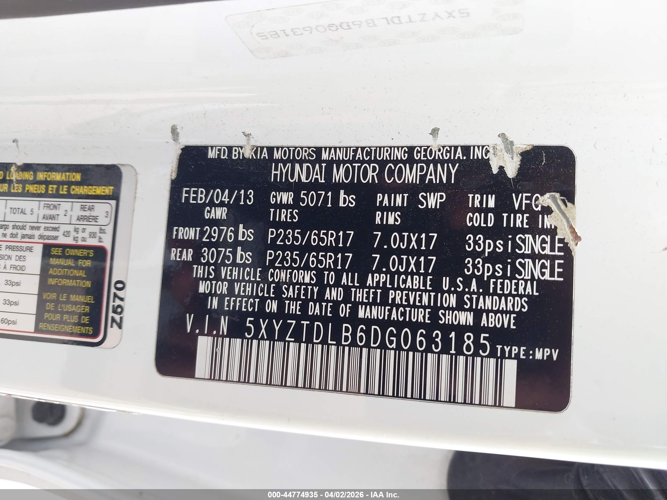 2013 Hyundai Santa Fe Sport White vin: 5XYZTDLB6DG063185