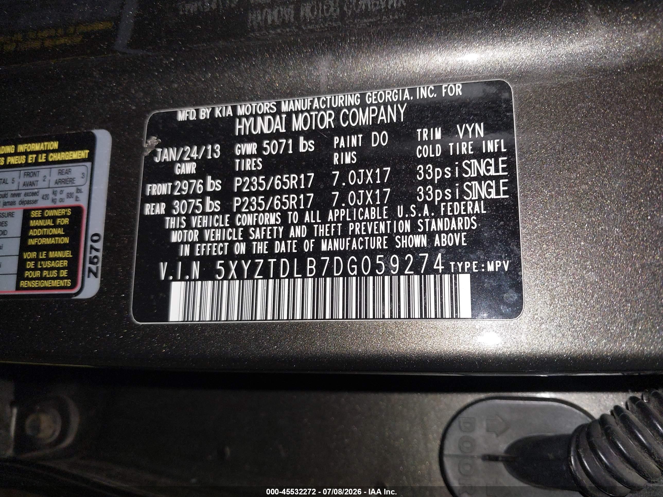 2013 Hyundai Santa Fe Sport Gray vin: 5XYZTDLB7DG059274