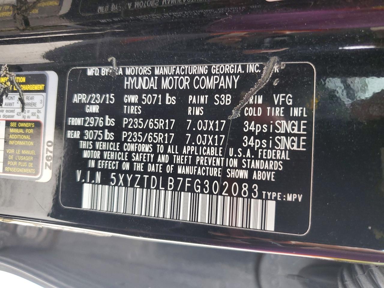 2015 Hyundai Santa Fe Sport 2.4l Черный vin: 5XYZTDLB7FG302083