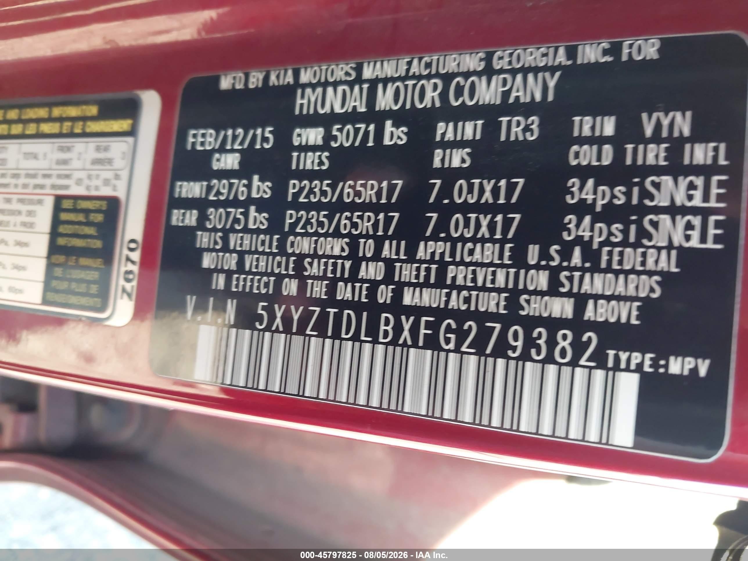 2015 Hyundai Santa Fe Sport 2.4l Red vin: 5XYZTDLBXFG279382