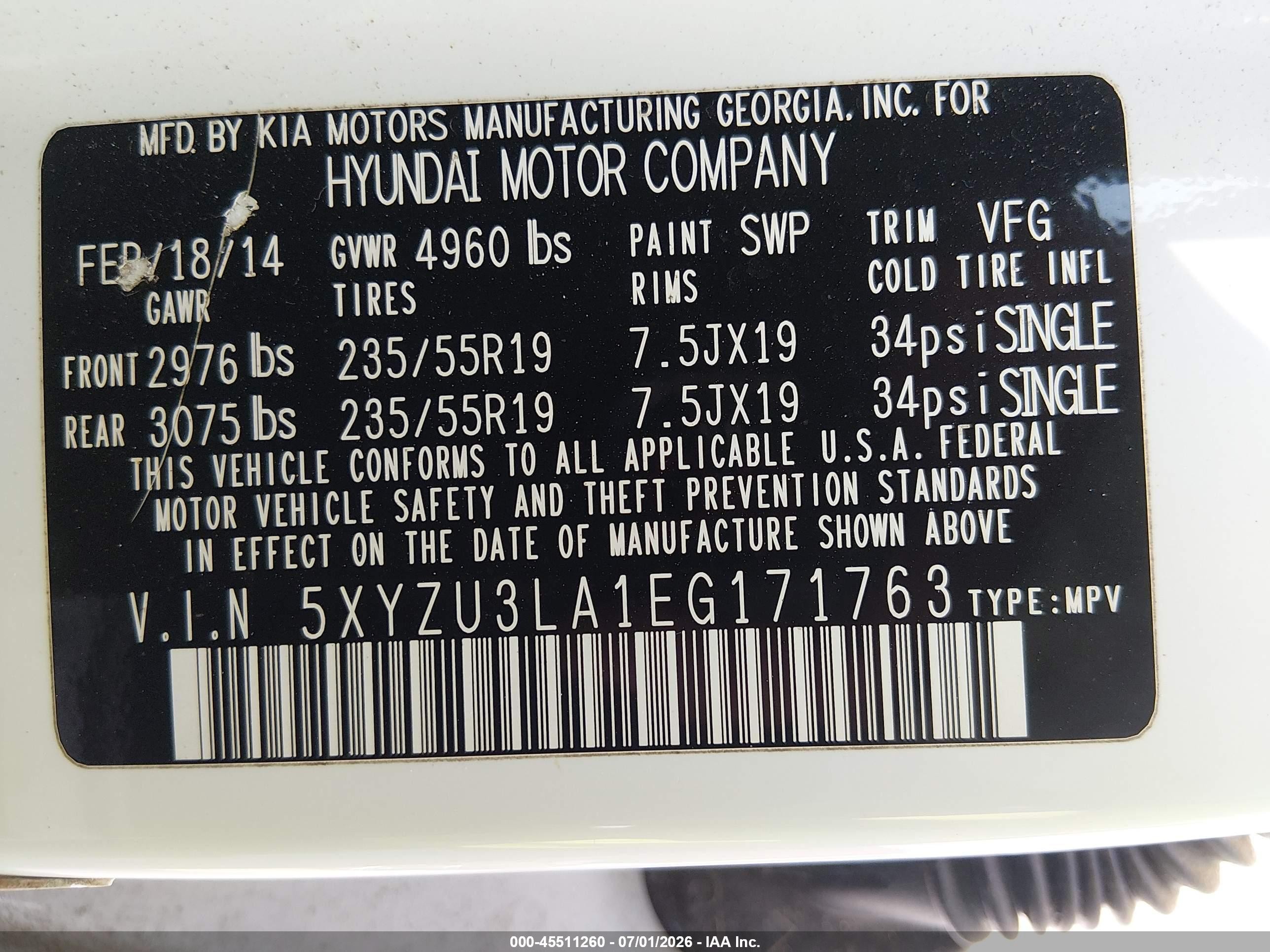2014 Hyundai Santa Fe Sport 2.0l Turbo White vin: 5XYZU3LA1EG171763