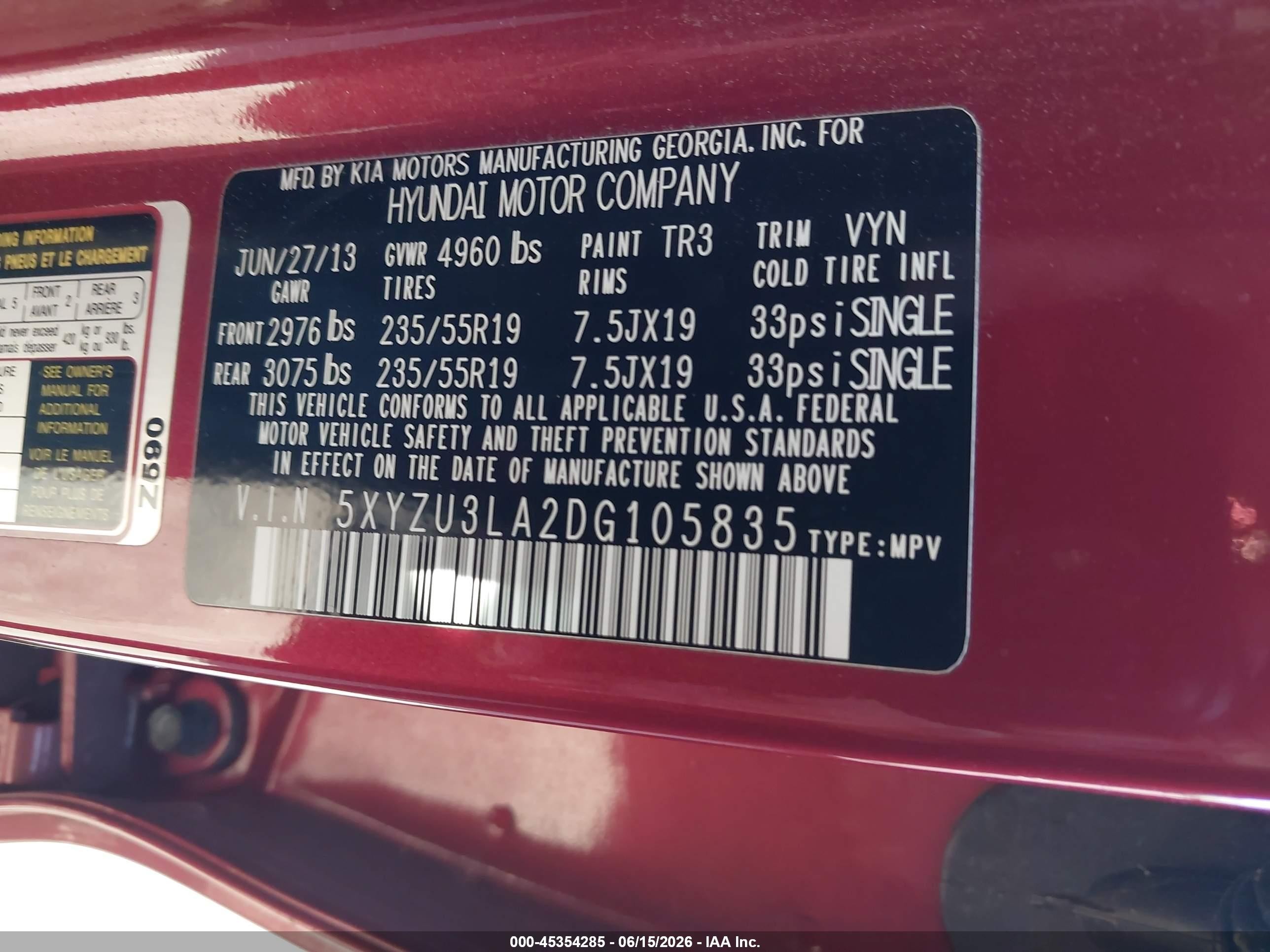 2013 Hyundai Santa Fe Sport 2.0t Red vin: 5XYZU3LA2DG105835