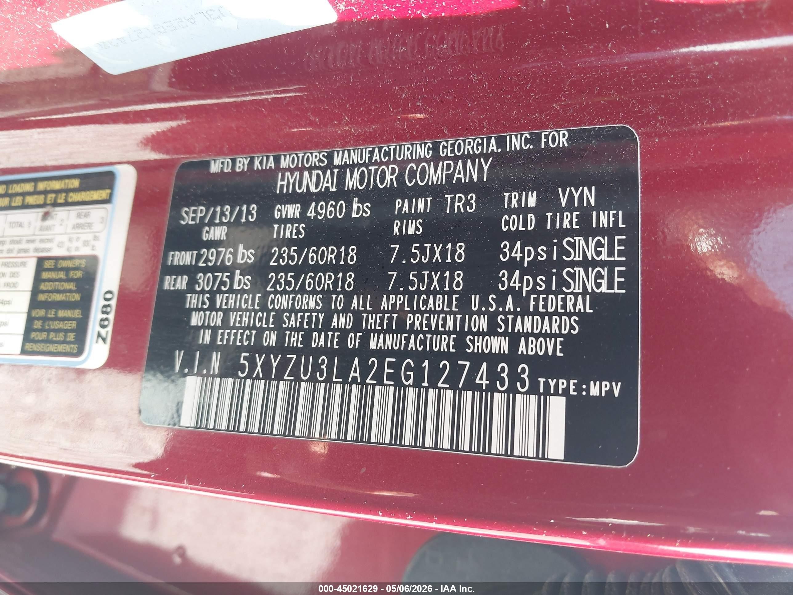 2014 Hyundai Santa Fe Sport 2.0l Turbo Red vin: 5XYZU3LA2EG127433