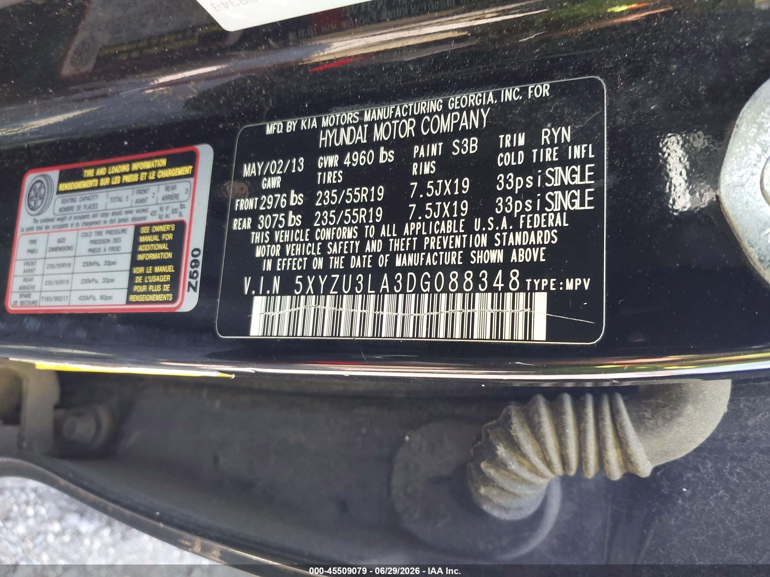2013 Hyundai Santa Fe Sport 2.0t Black vin: 5XYZU3LA3DG088348