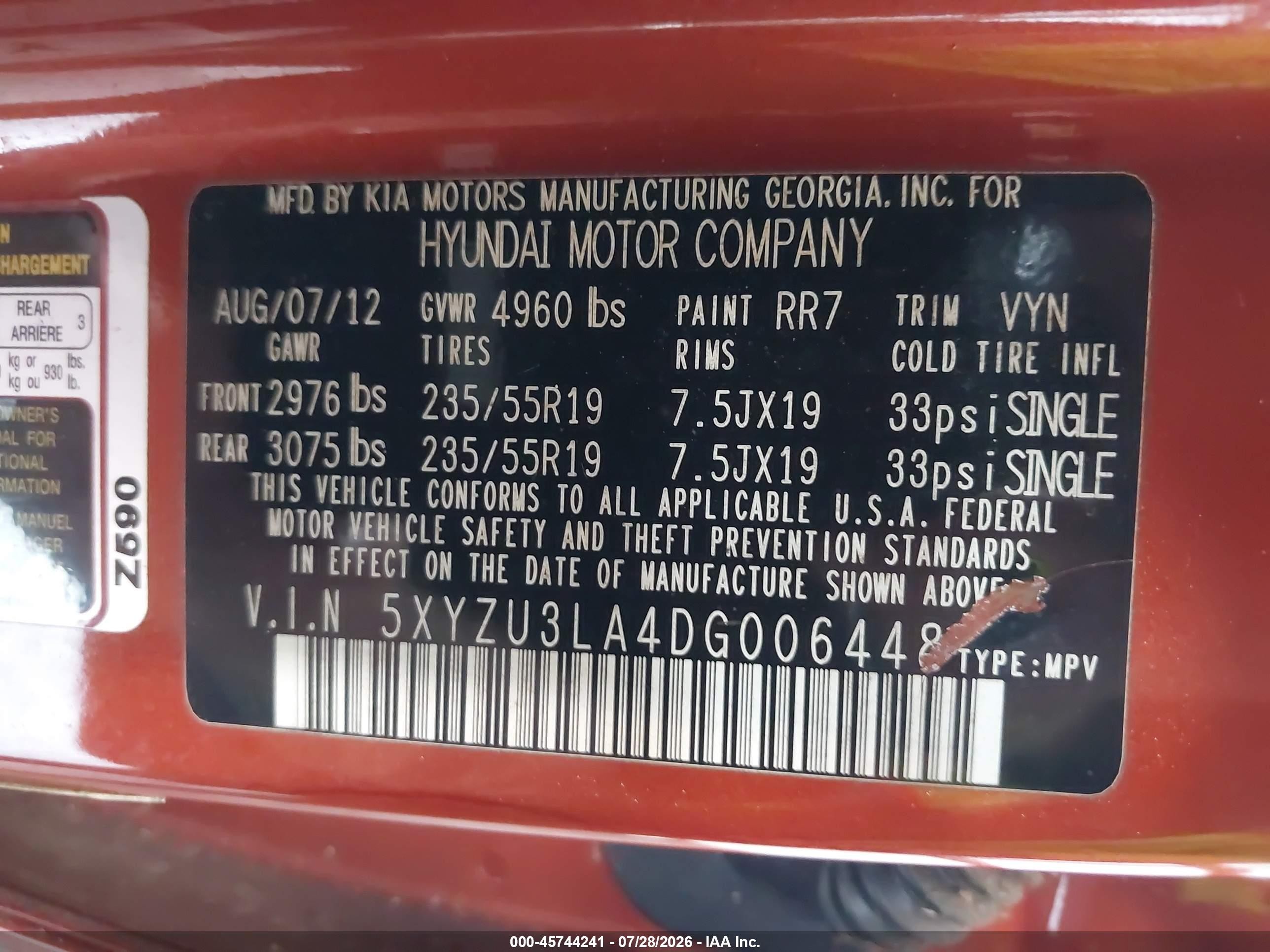 2013 Hyundai Santa Fe Sport 2.0t Orange vin: 5XYZU3LA4DG006448