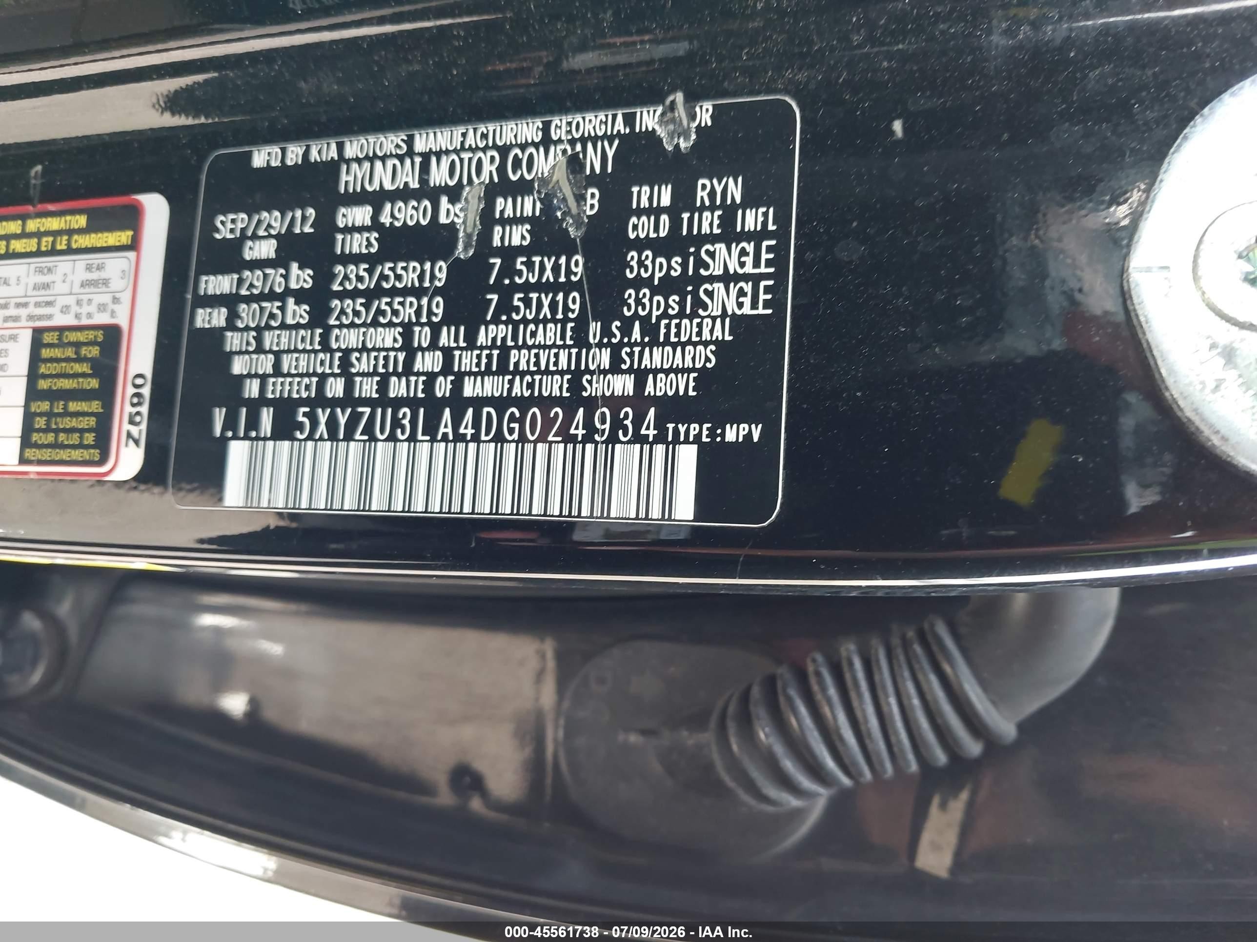 2013 Hyundai Santa Fe Sport 2.0t Черный vin: 5XYZU3LA4DG024934