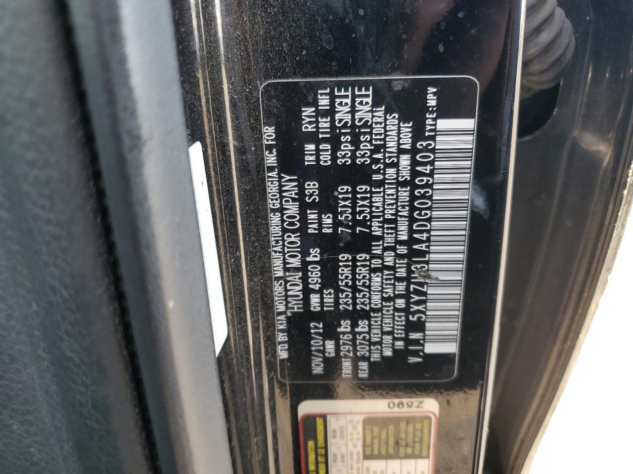 2013 Hyundai Santa Fe Sport 2.0t Black vin: 5XYZU3LA4DG039403