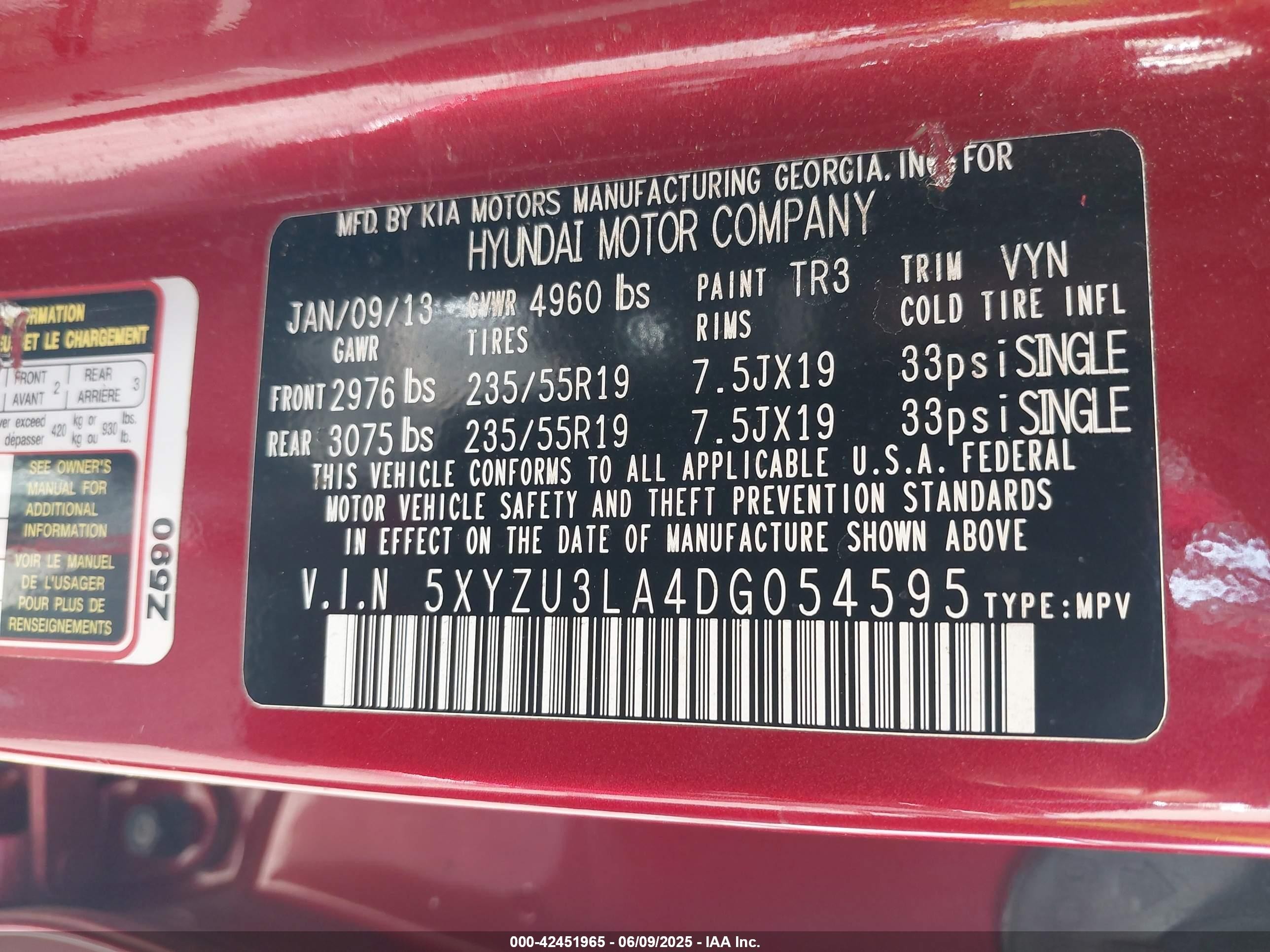 2013 Hyundai Santa Fe Sport 2.0t Red vin: 5XYZU3LA4DG054595