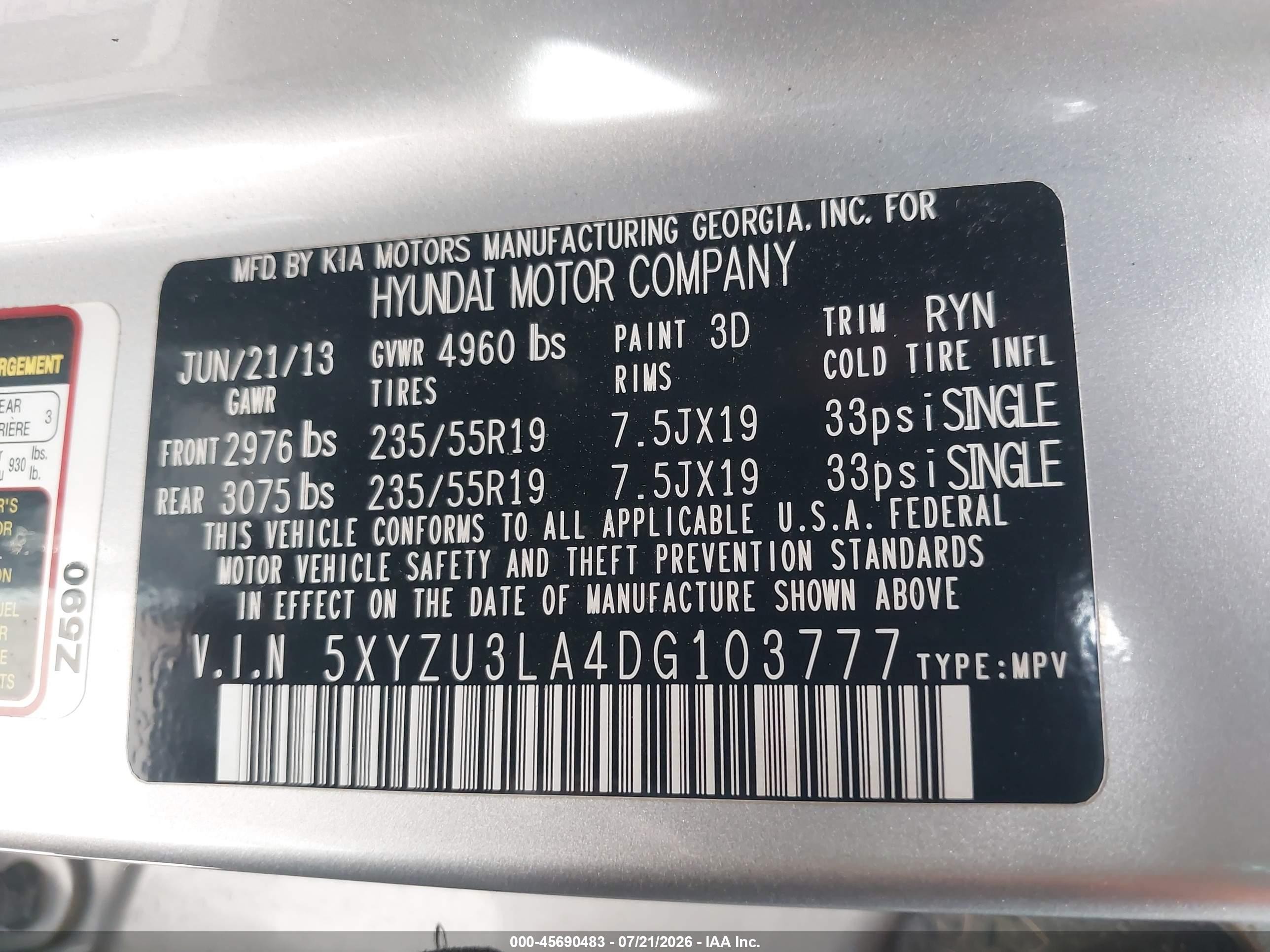 2013 Hyundai Santa Fe Sport 2.0t Silver vin: 5XYZU3LA4DG103777