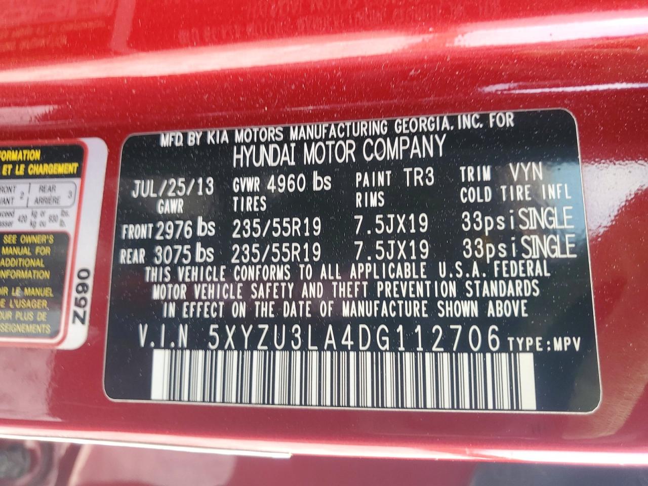 2013 Hyundai Santa Fe Sport Red vin: 5XYZU3LA4DG112706