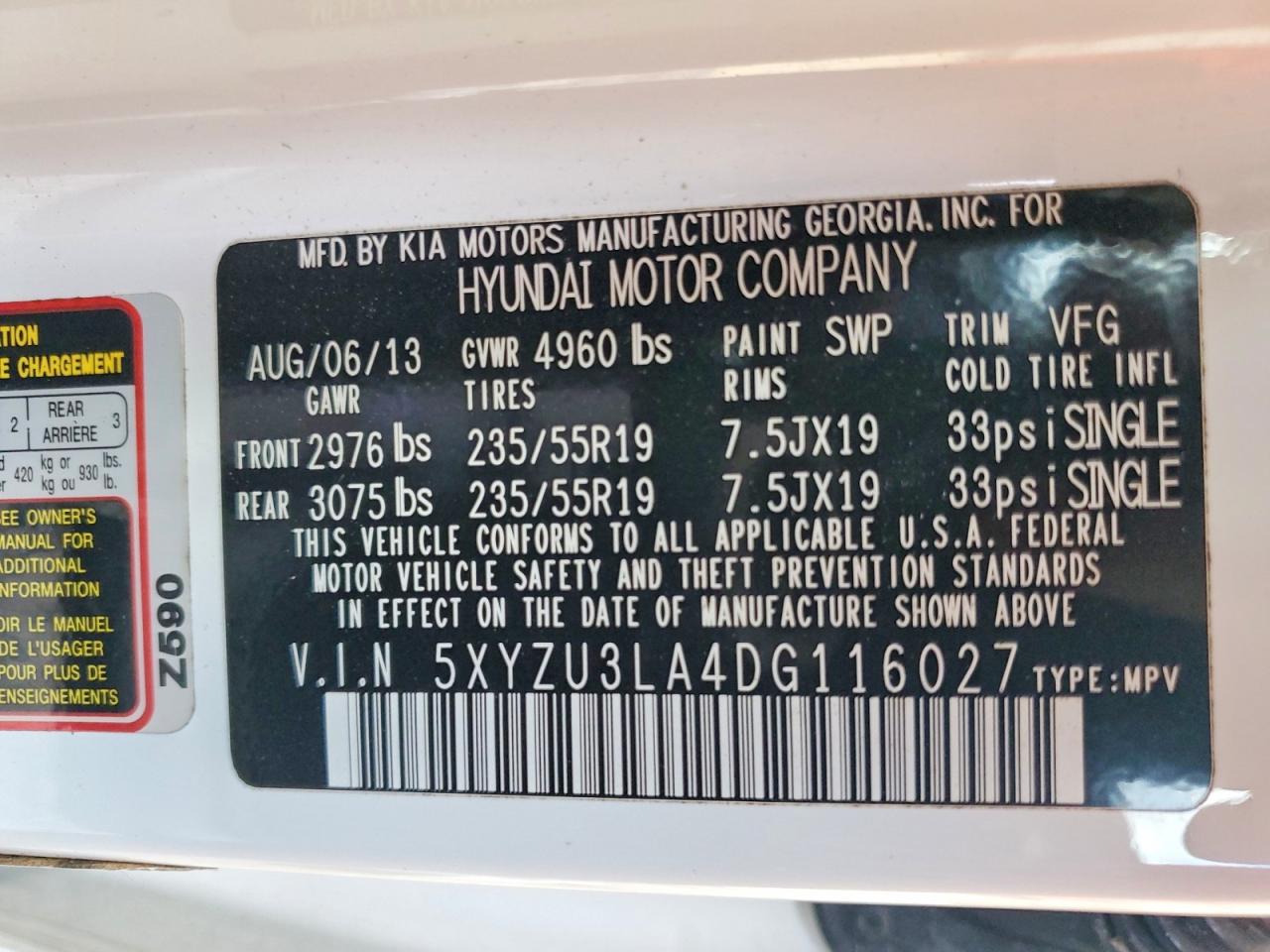 2013 Hyundai Santa Fe Sport 2.0t White vin: 5XYZU3LA4DG116027