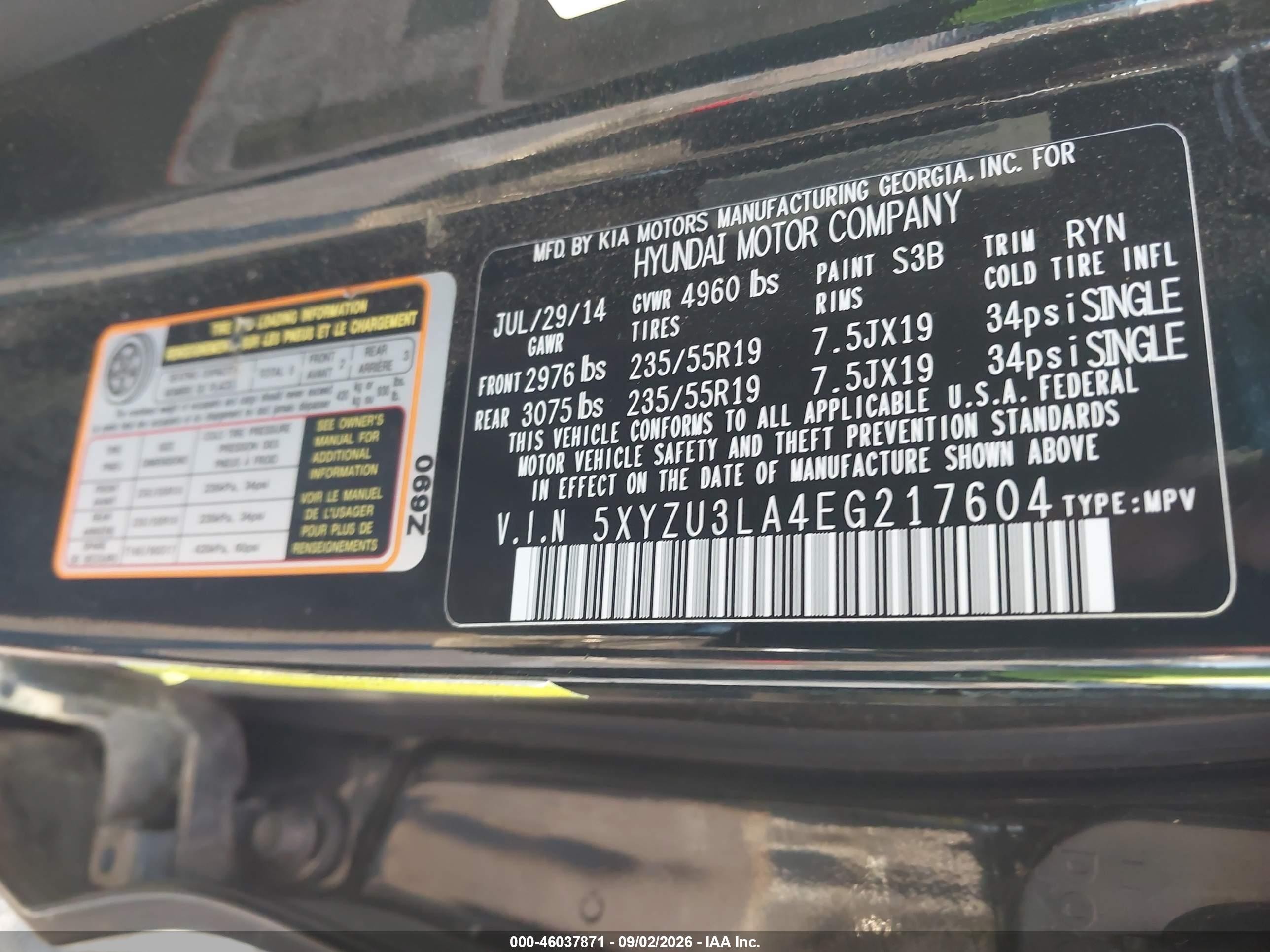 2014 Hyundai Santa Fe Sport 2.0l Turbo Черный vin: 5XYZU3LA4EG217604