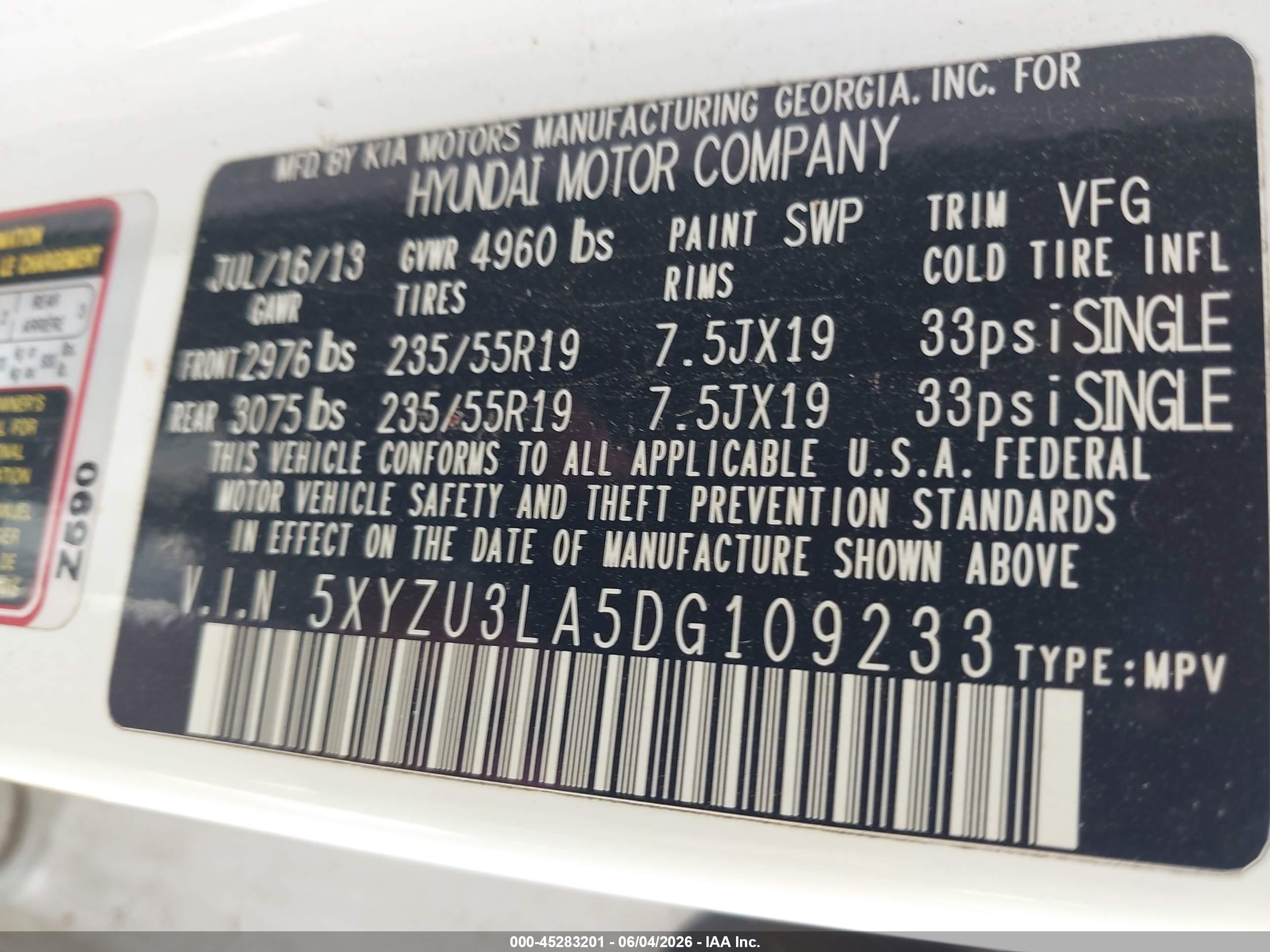 2013 Hyundai Santa Fe Sport 2.0t White vin: 5XYZU3LA5DG109233