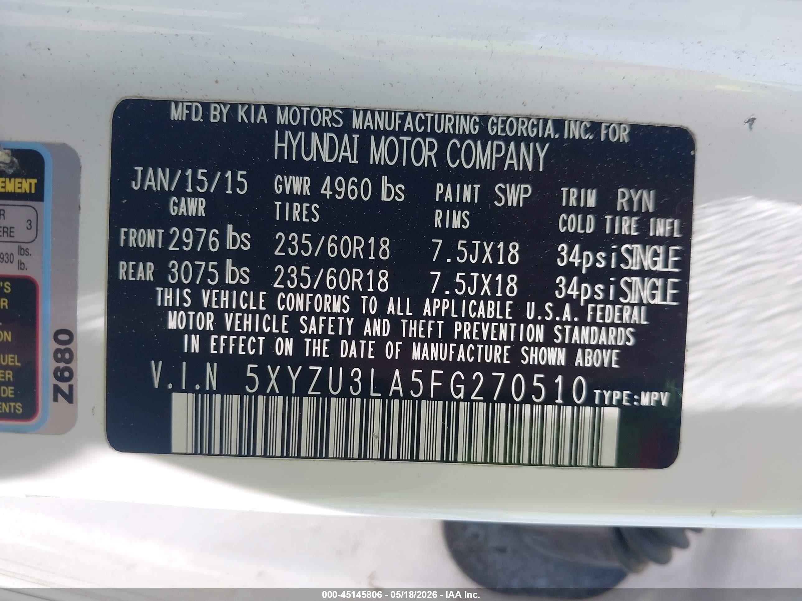 2015 Hyundai Santa Fe Sport 2.0l Turbo White vin: 5XYZU3LA5FG270510