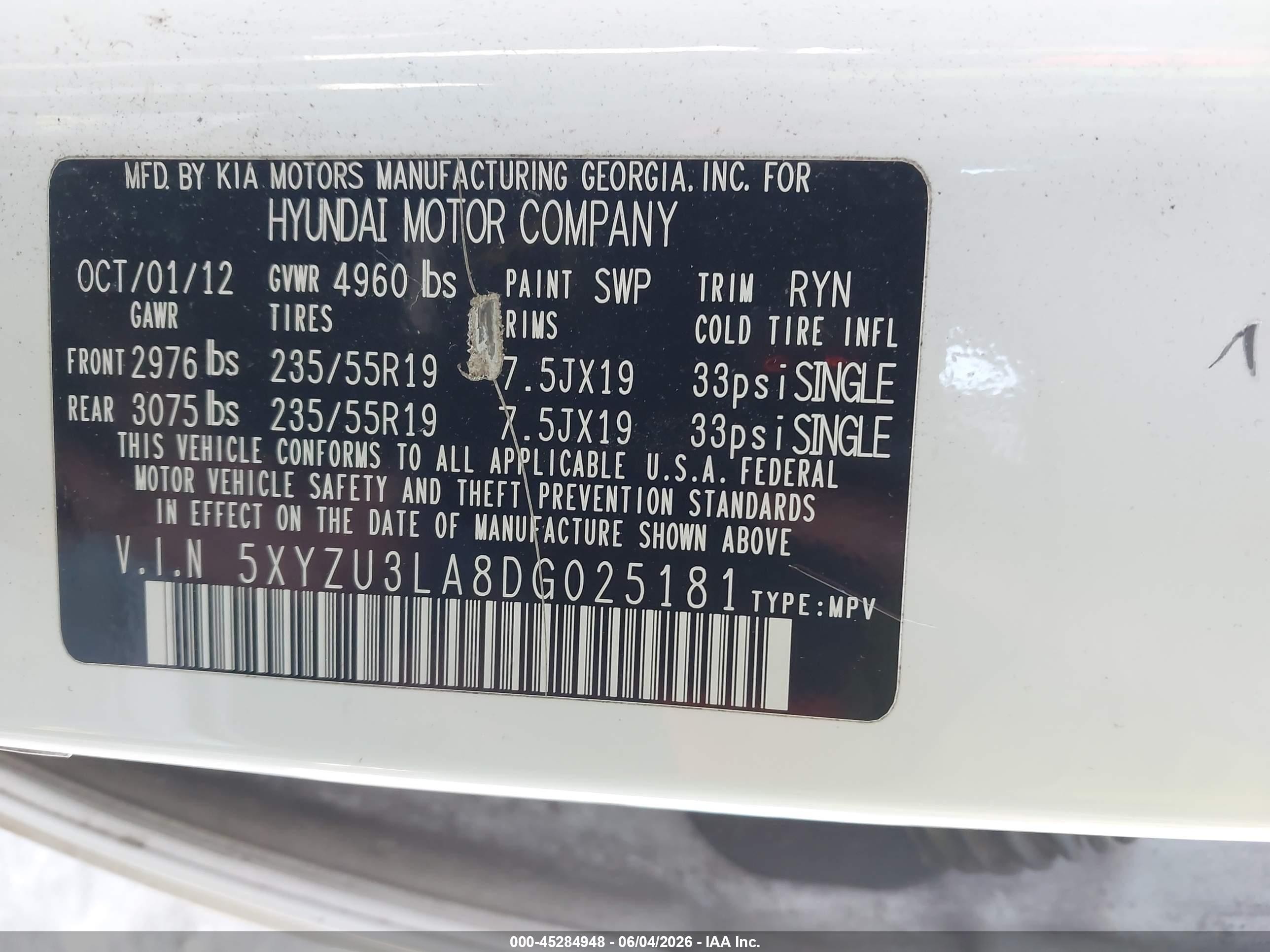 2013 Hyundai Santa Fe Sport 2.0t White vin: 5XYZU3LA8DG025181