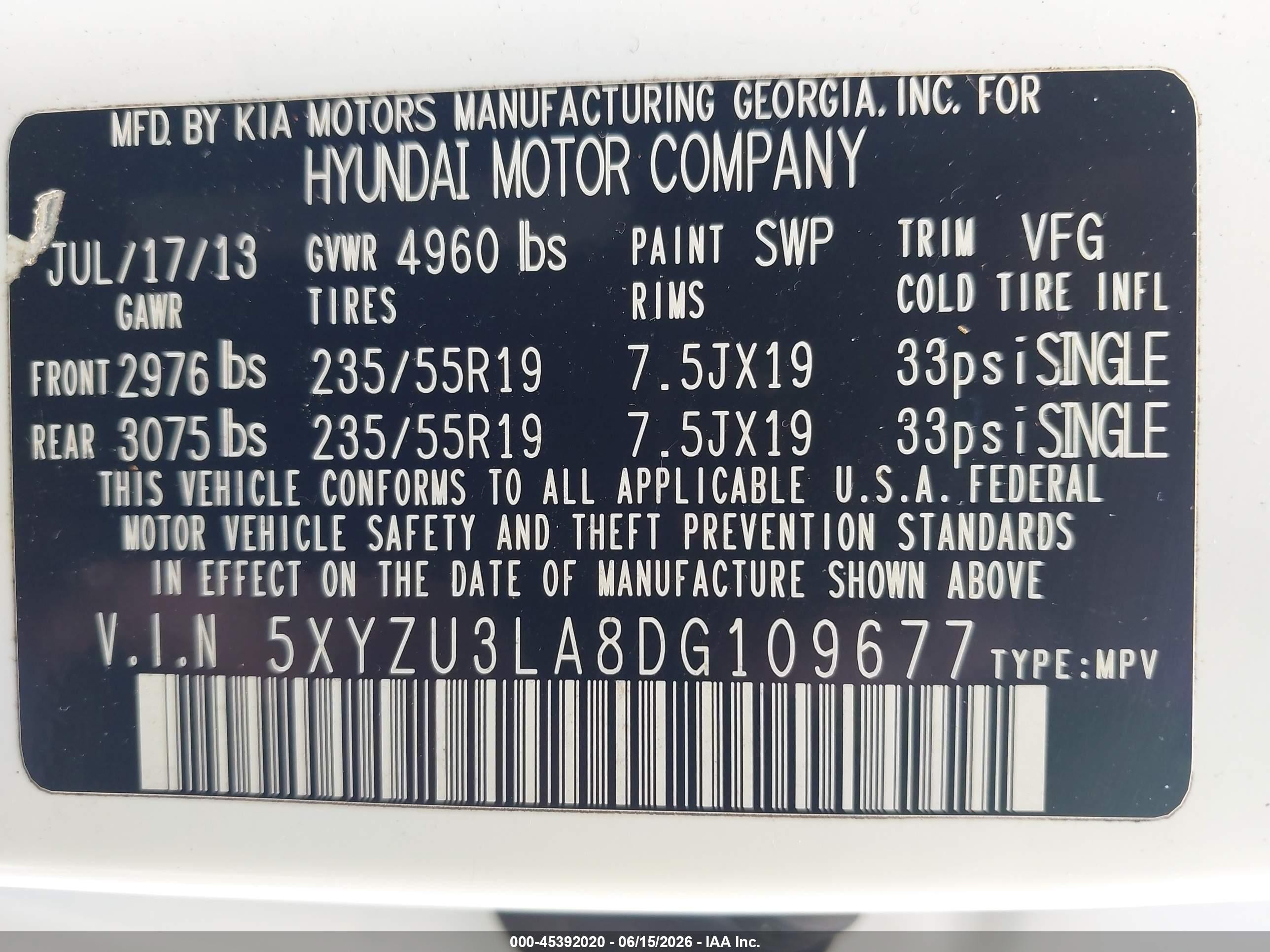 2013 Hyundai Santa Fe Sport 2.0t White vin: 5XYZU3LA8DG109677
