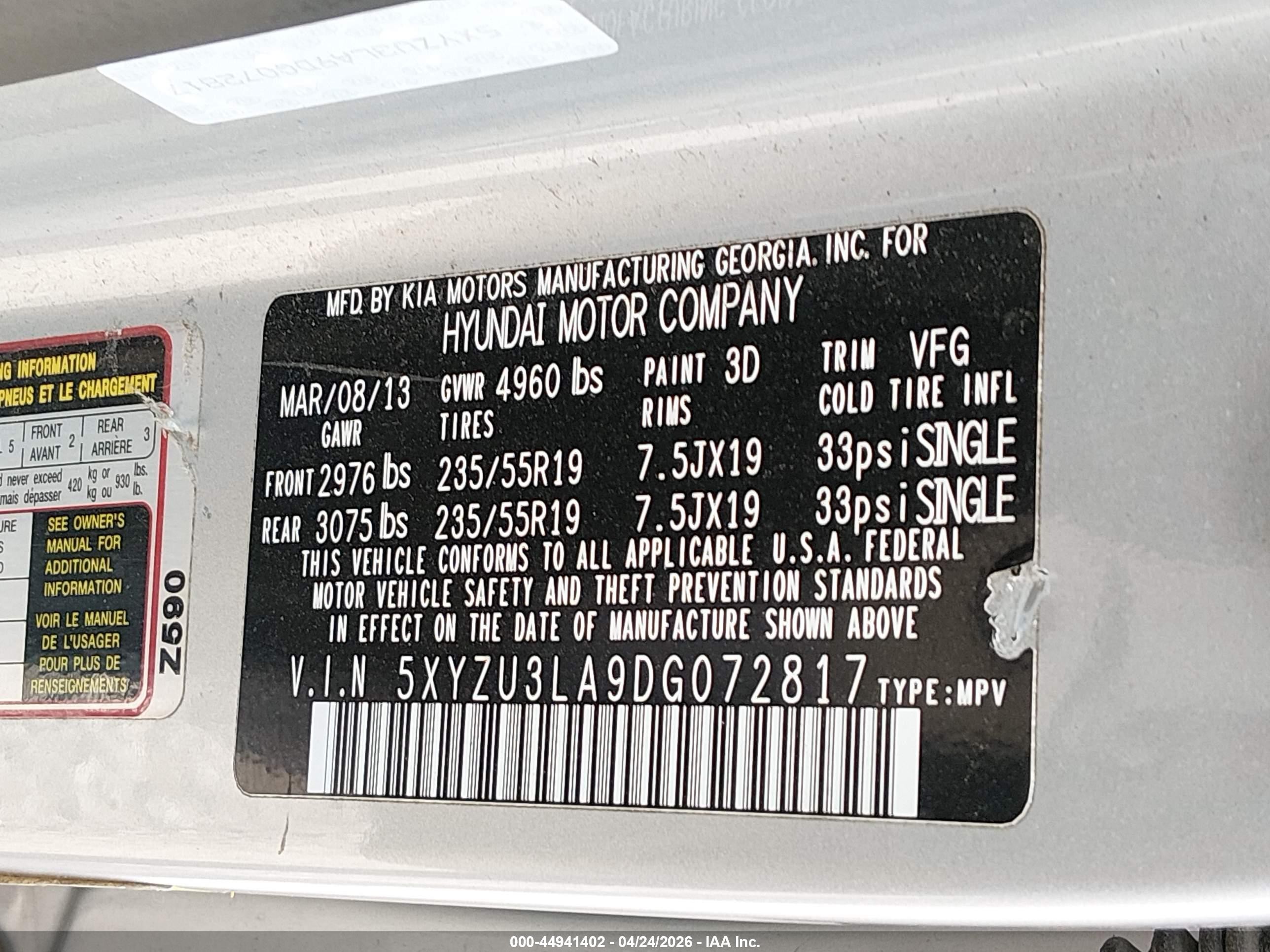 2013 Hyundai Santa Fe Sport 2.0t Silver vin: 5XYZU3LA9DG072817