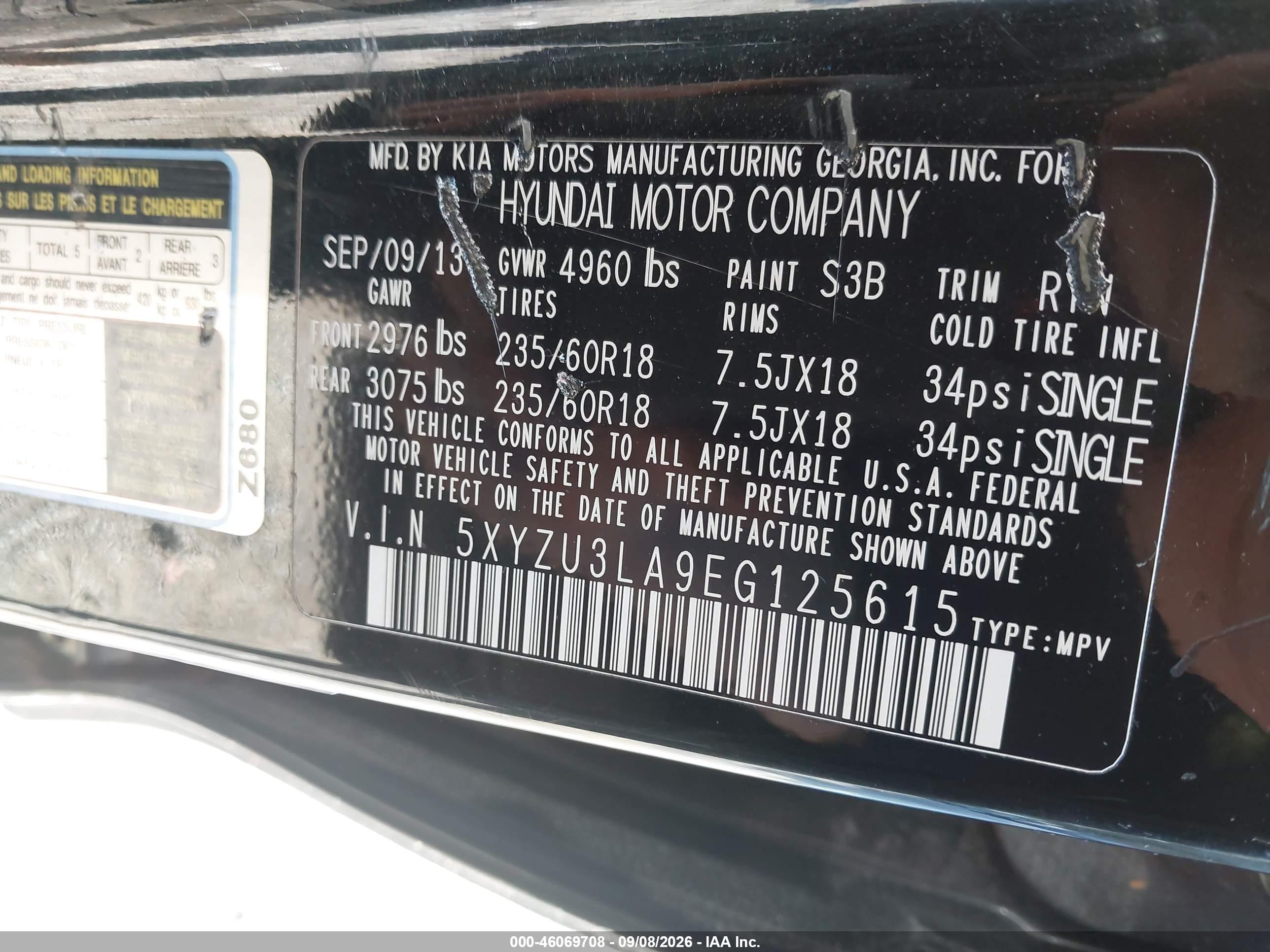 2014 Hyundai Santa Fe Sport 2.0l Turbo Black vin: 5XYZU3LA9EG125615
