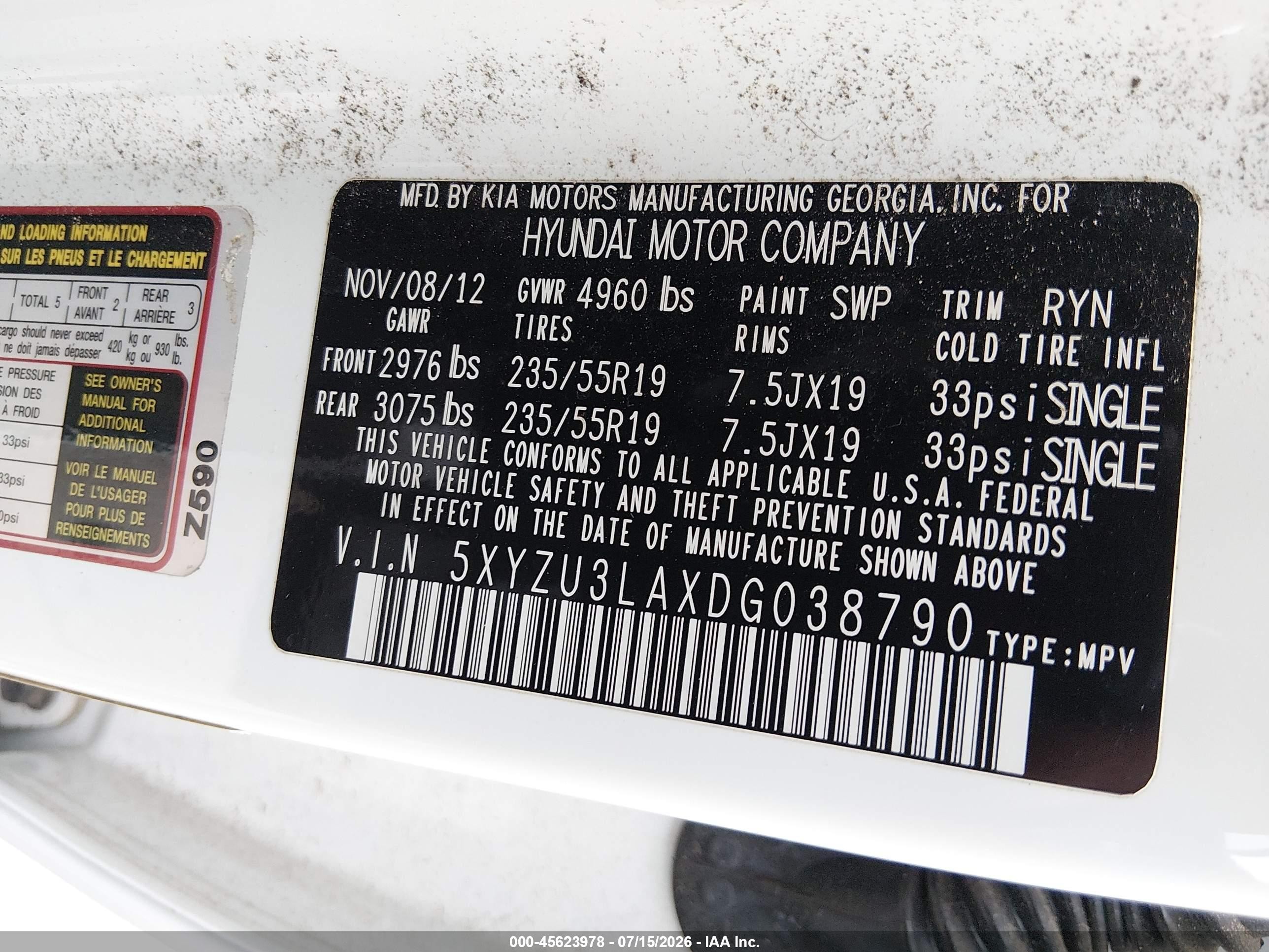 2013 Hyundai Santa Fe Sport 2.0t White vin: 5XYZU3LAXDG038790