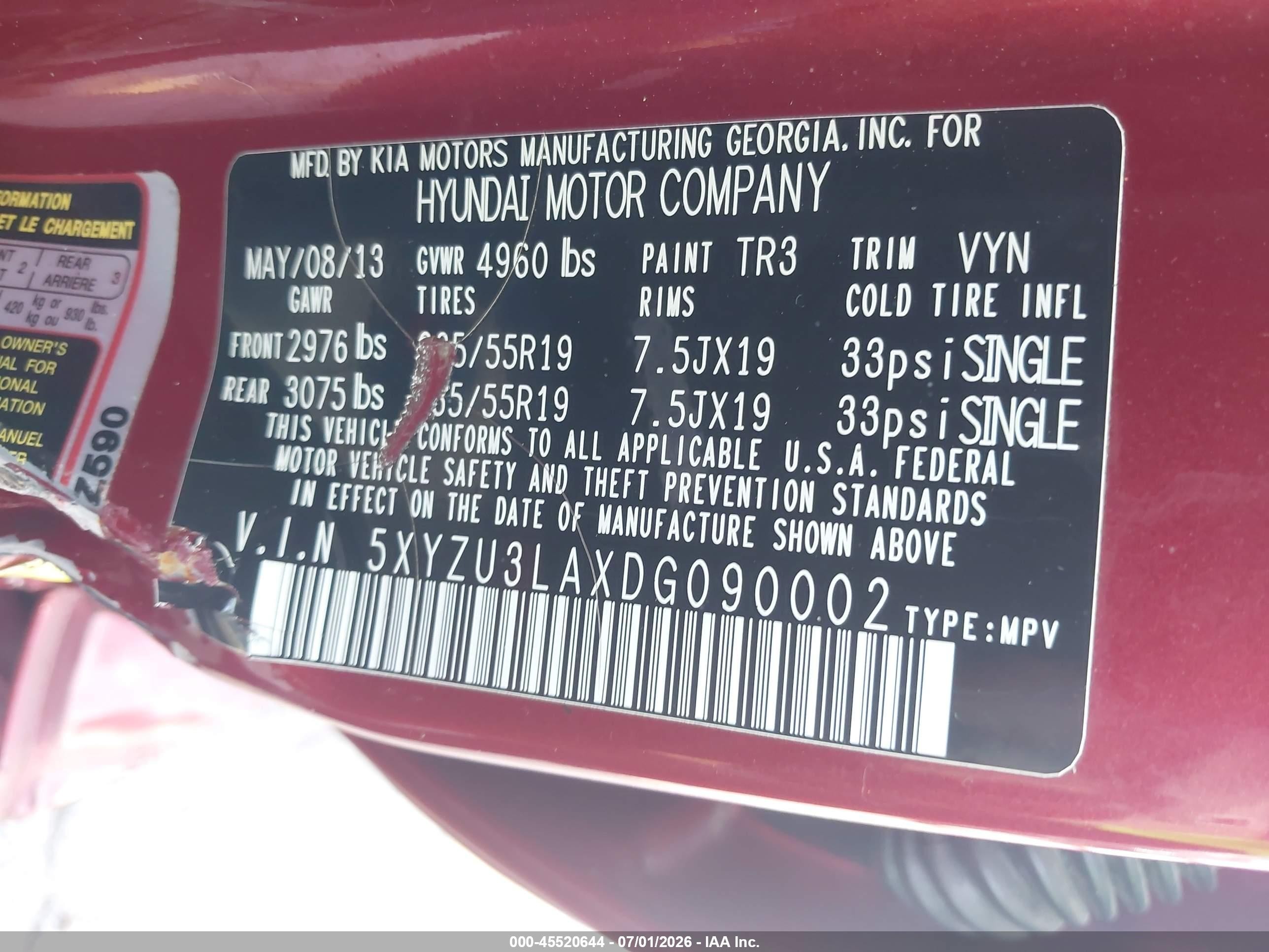 2013 Hyundai Santa Fe Sport 2.0t Red vin: 5XYZU3LAXDG090002