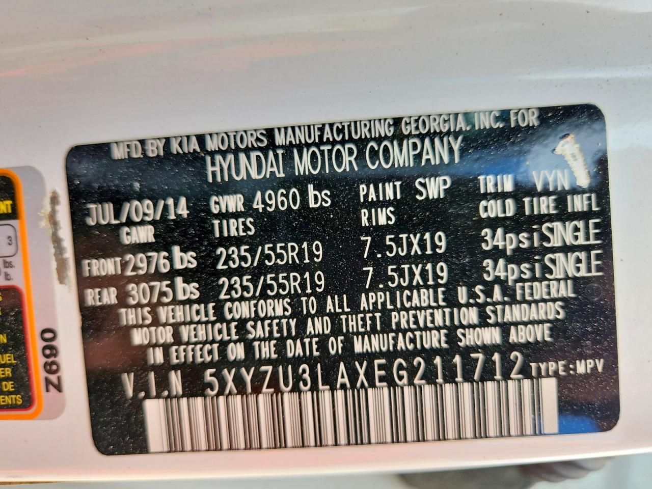 2014 Hyundai Santa Fe Sport 2.0t White vin: 5XYZU3LAXEG211712