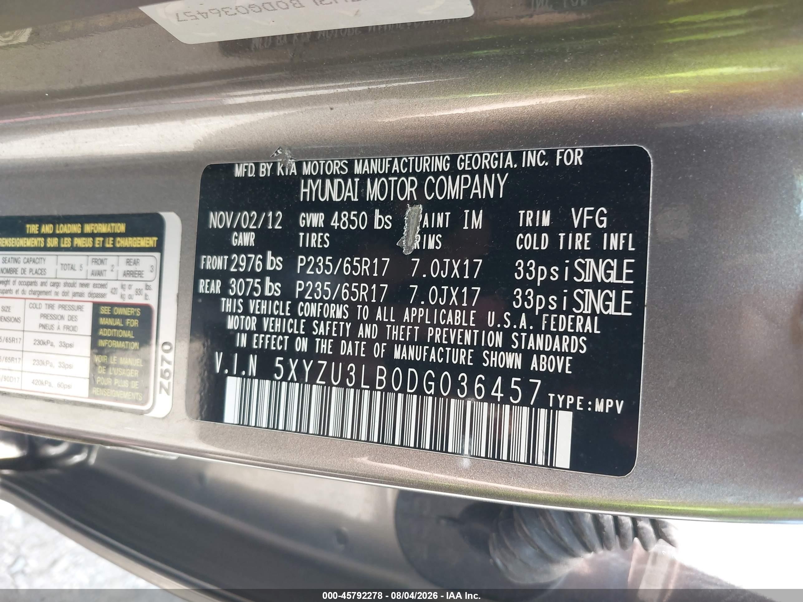 2013 Hyundai Santa Fe Sport Gray vin: 5XYZU3LB0DG036457