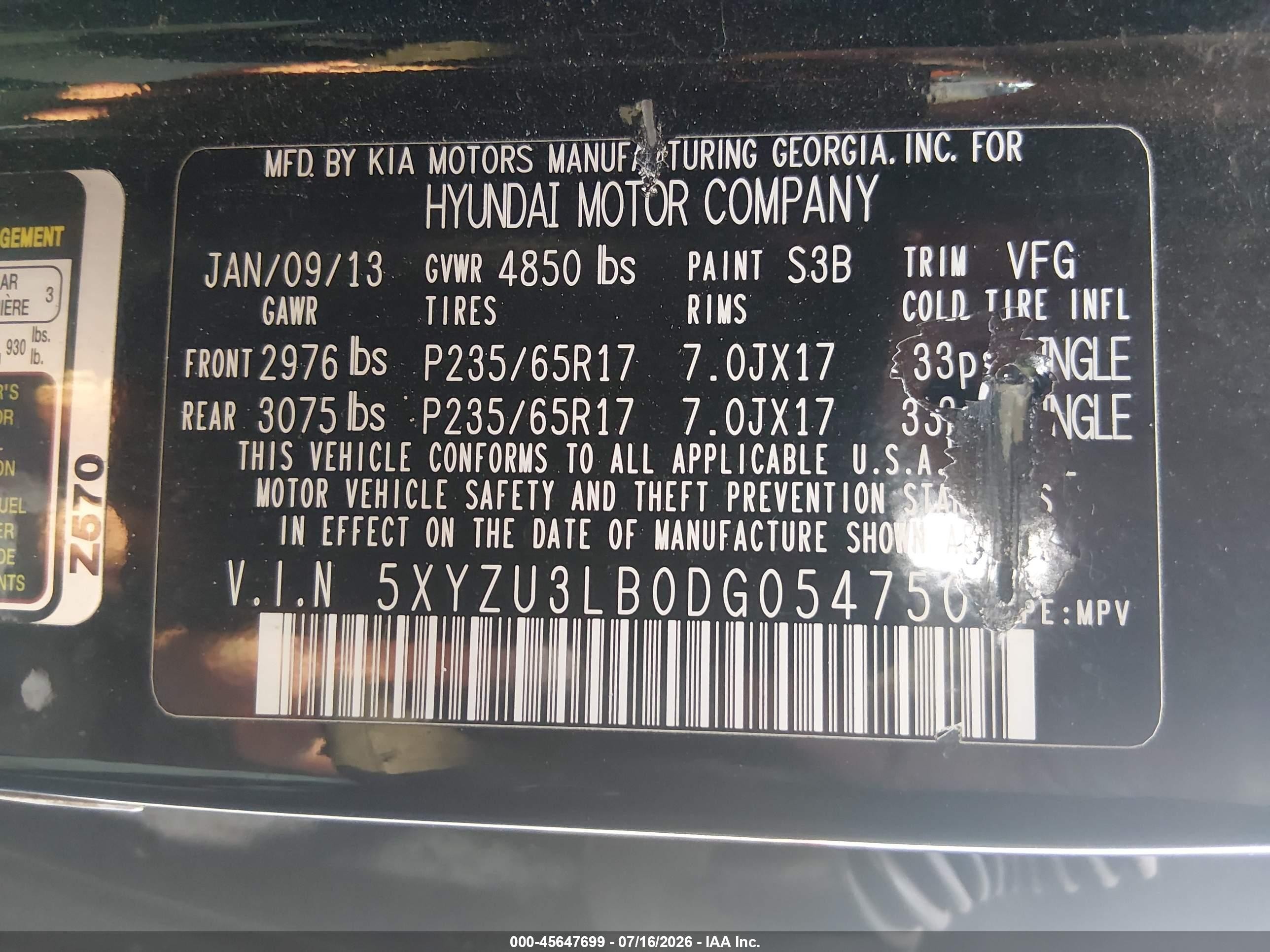 2013 Hyundai Santa Fe Sport Black vin: 5XYZU3LB0DG054750
