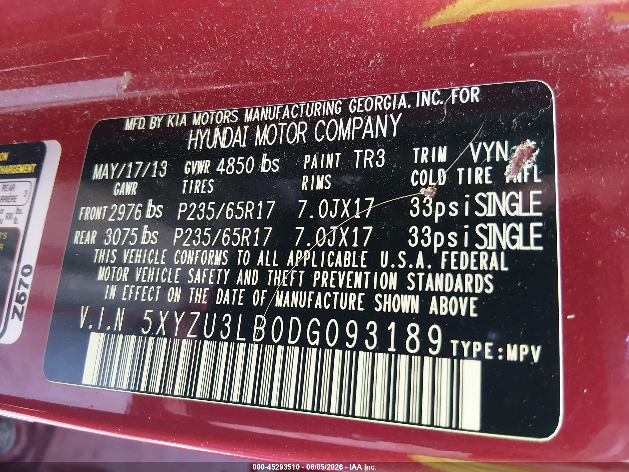 2013 Hyundai Santa Fe Sport Red vin: 5XYZU3LB0DG093189
