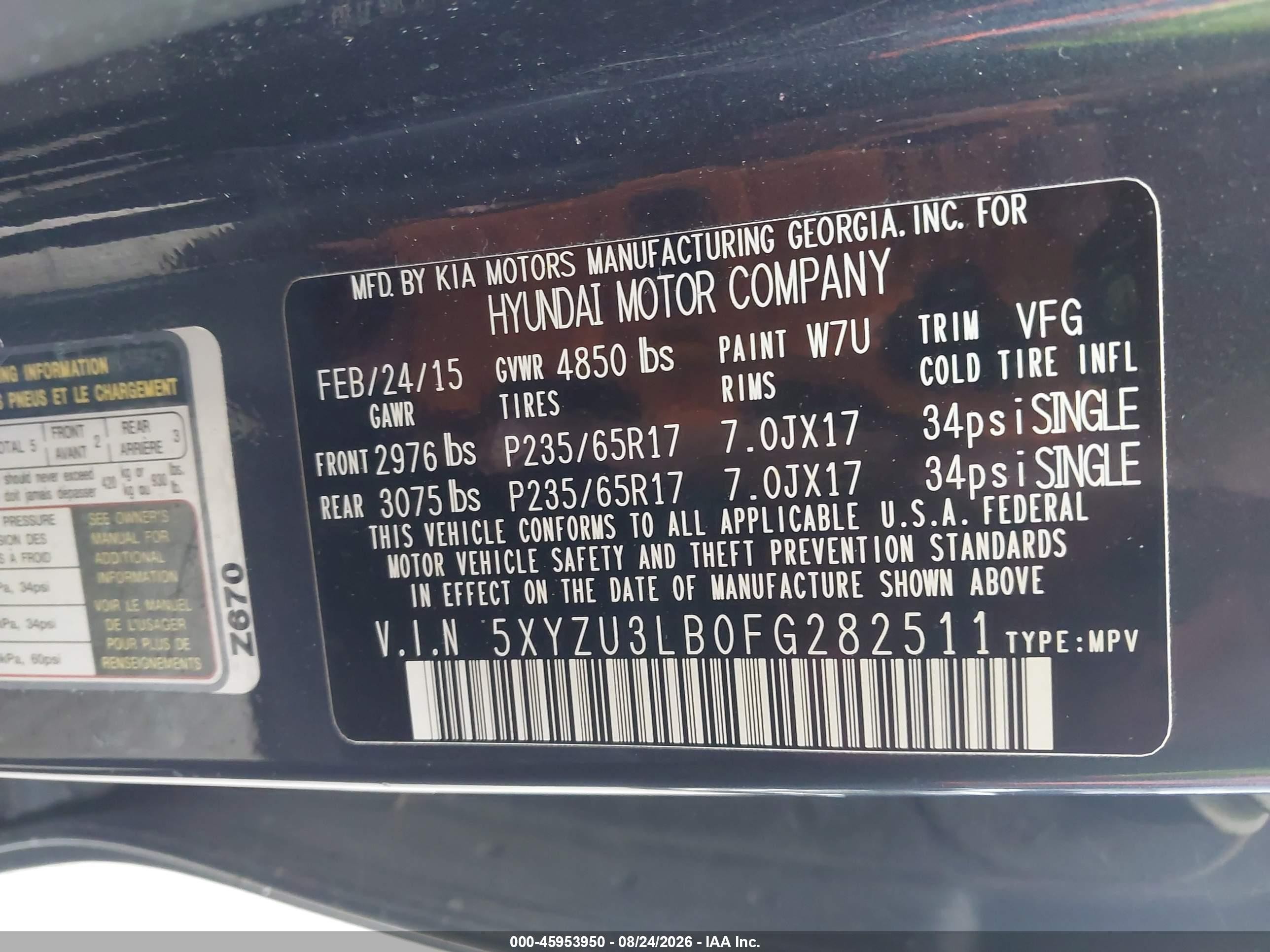 2015 Hyundai Santa Fe Sport 2.4l Blue vin: 5XYZU3LB0FG282511