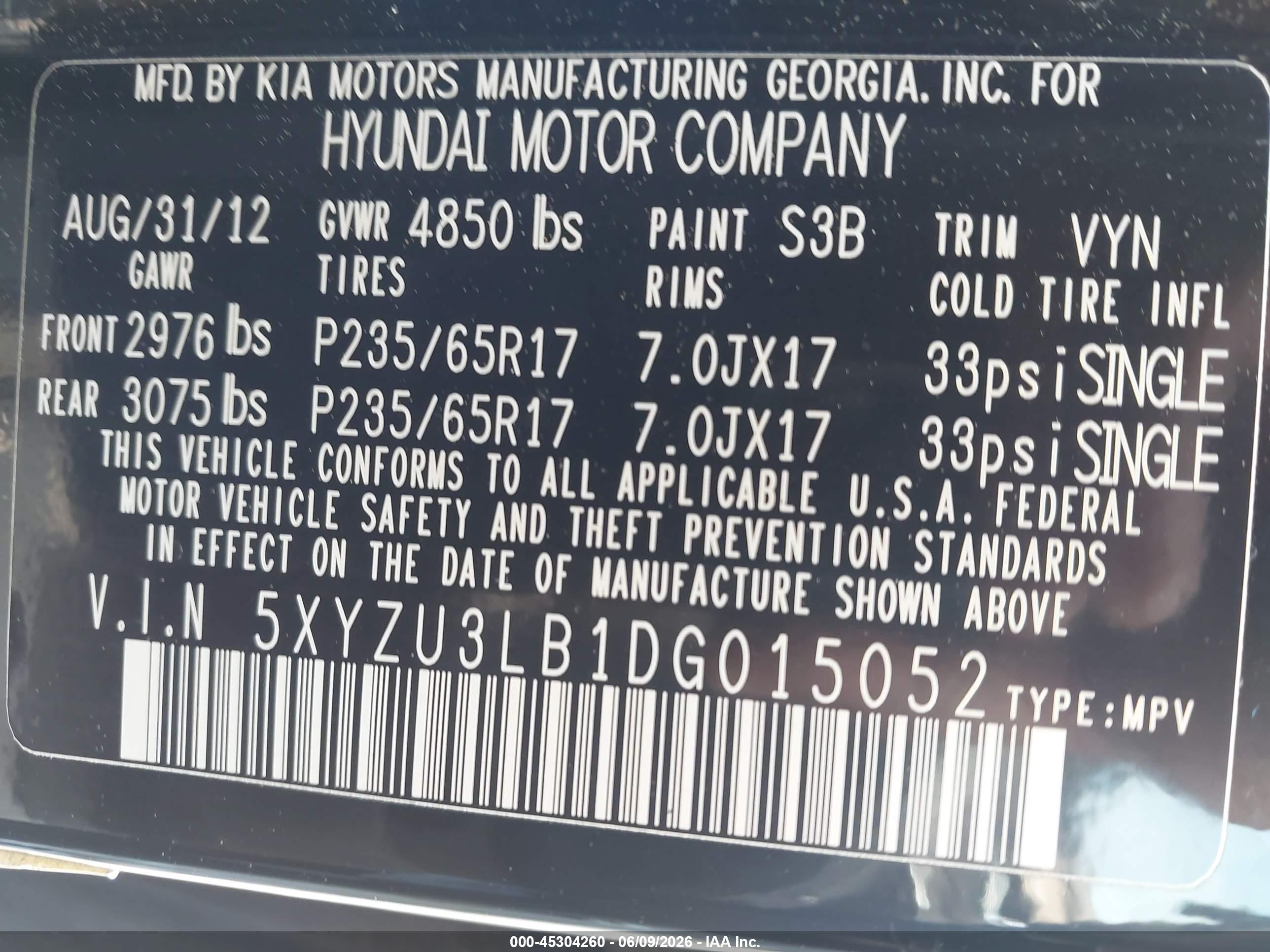 2013 Hyundai Santa Fe Sport Black vin: 5XYZU3LB1DG015052