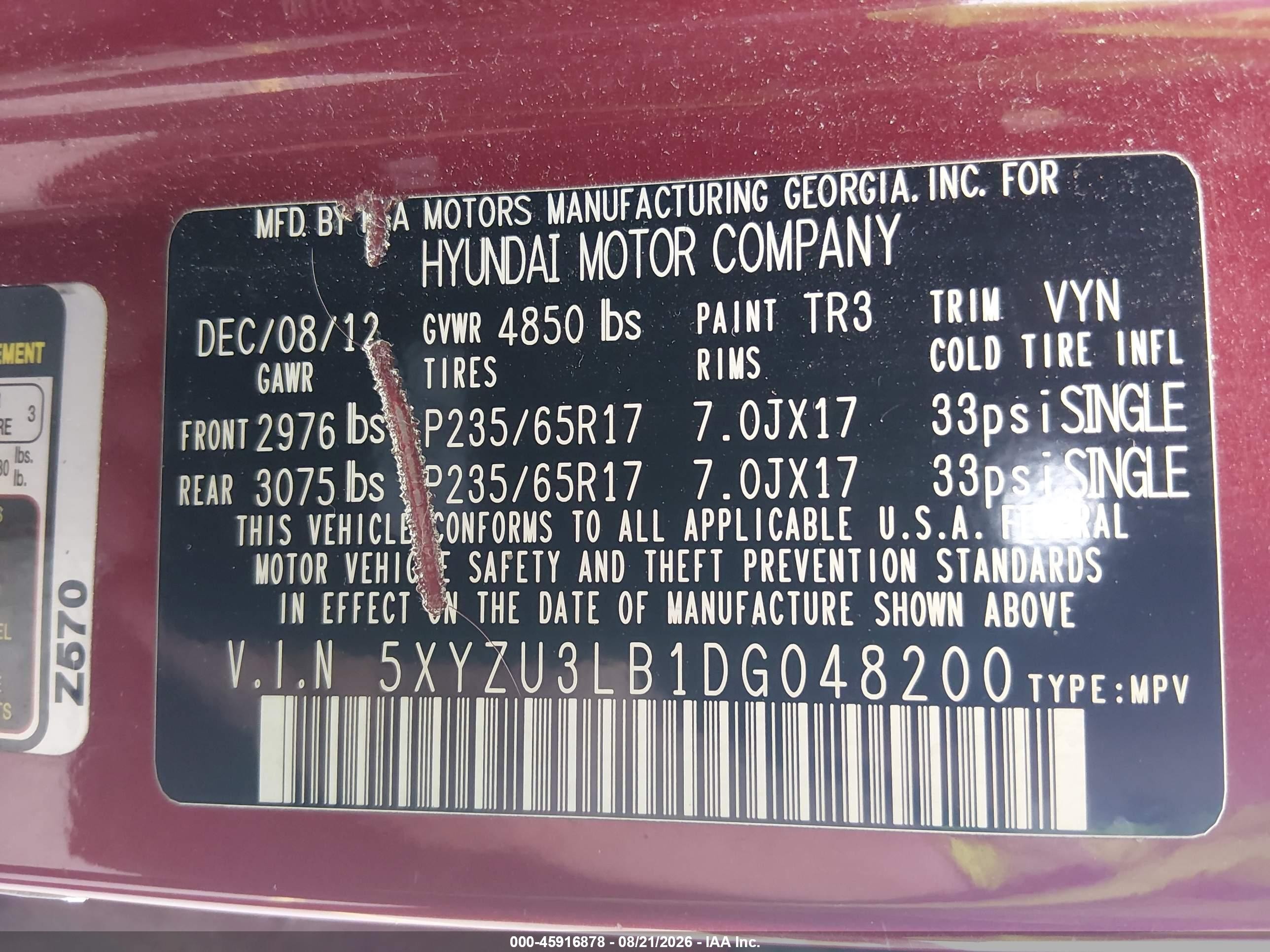 2013 Hyundai Santa Fe Sport Red vin: 5XYZU3LB1DG048200