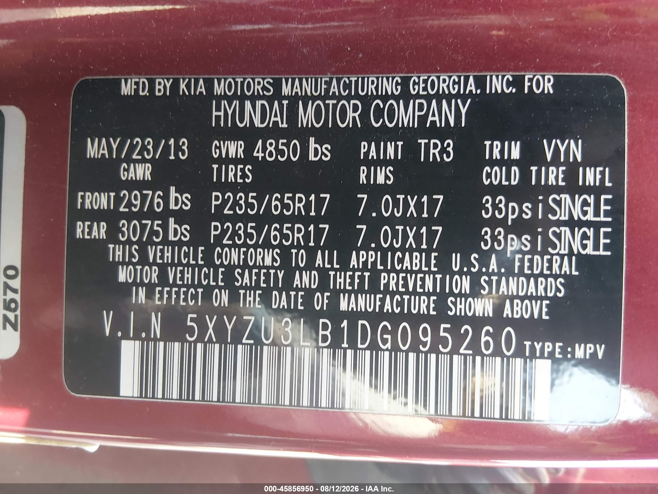 2013 Hyundai Santa Fe Sport Red vin: 5XYZU3LB1DG095260