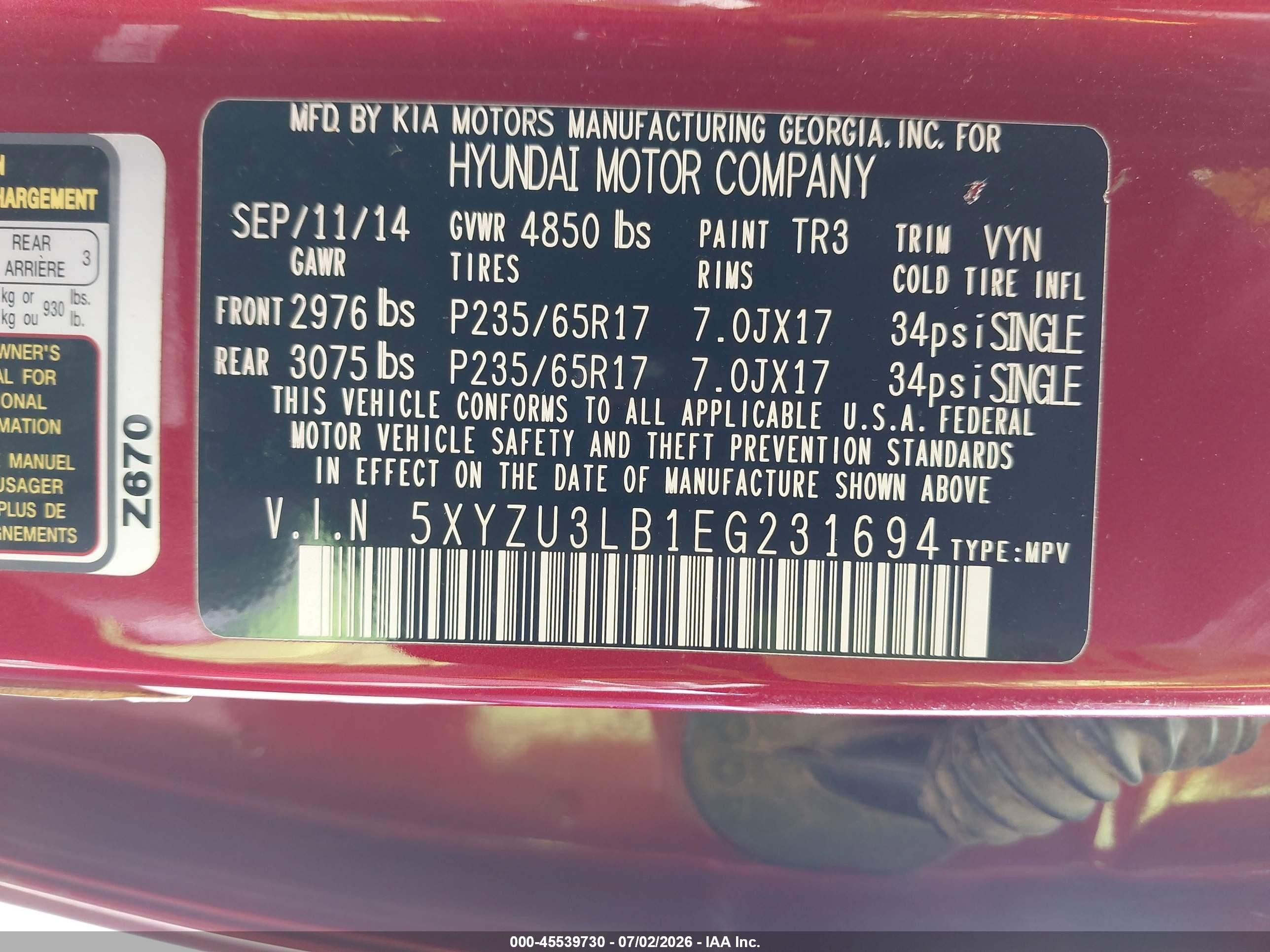 2014 Hyundai Santa Fe Sport 2.4l Red vin: 5XYZU3LB1EG231694