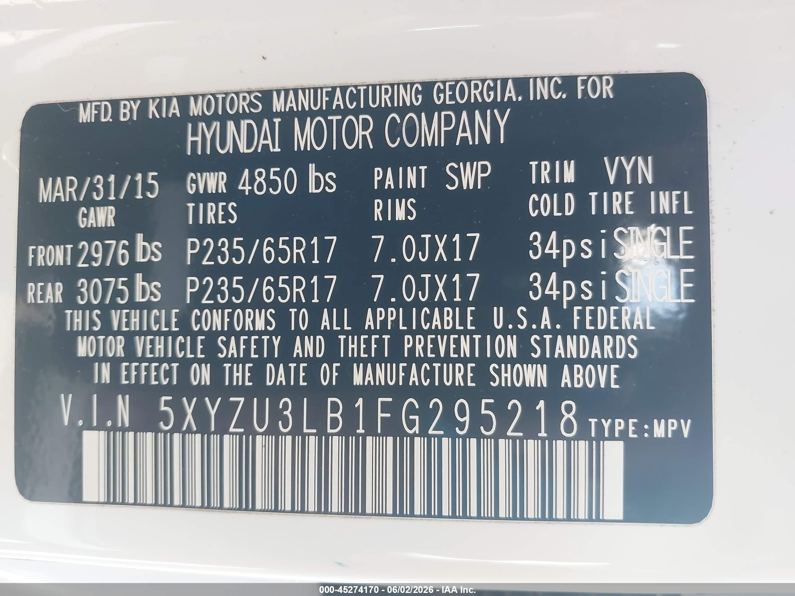 2015 Hyundai Santa Fe Sport 2.4l White vin: 5XYZU3LB1FG295218