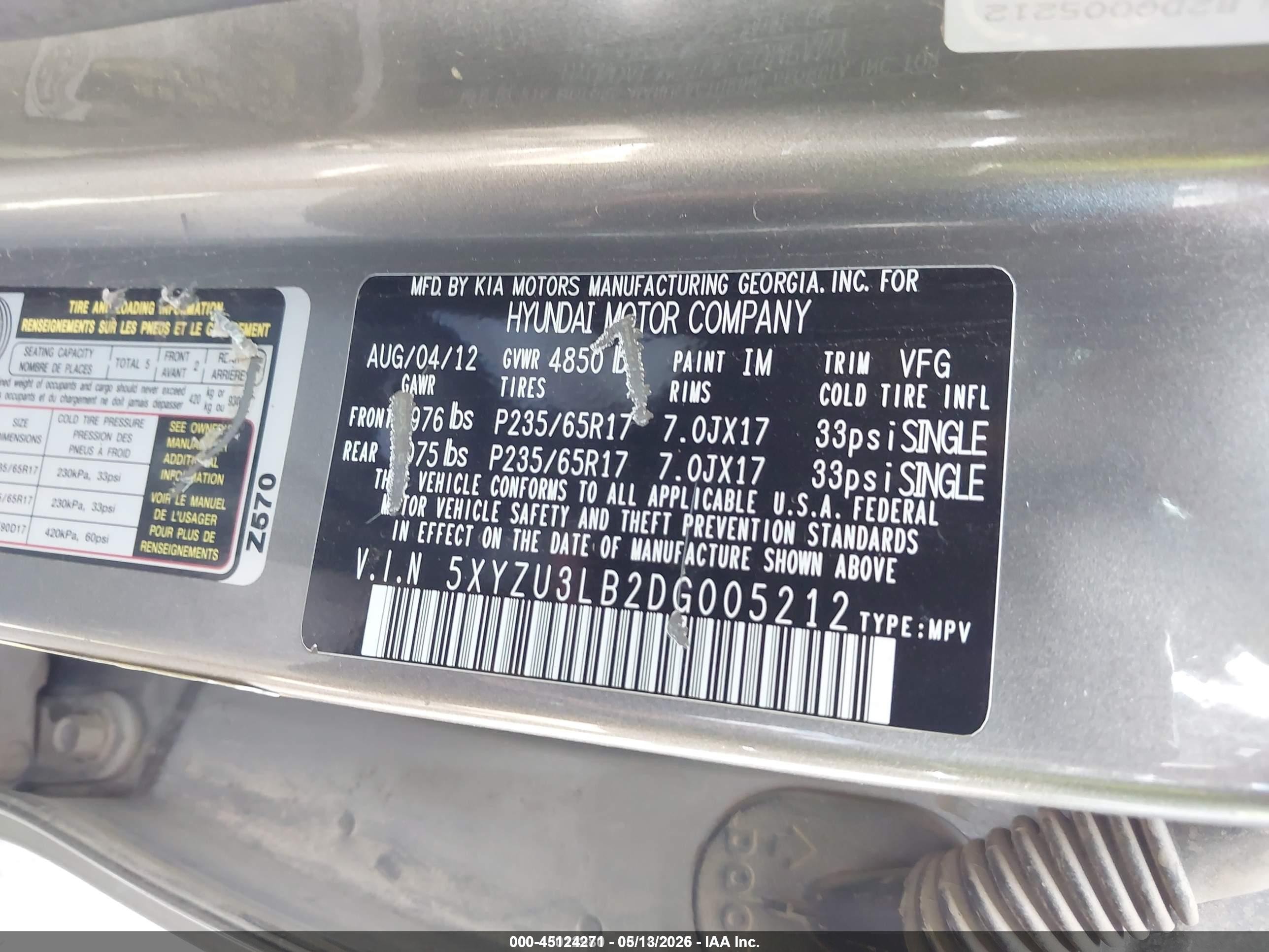 2013 Hyundai Santa Fe Sport Gray vin: 5XYZU3LB2DG005212